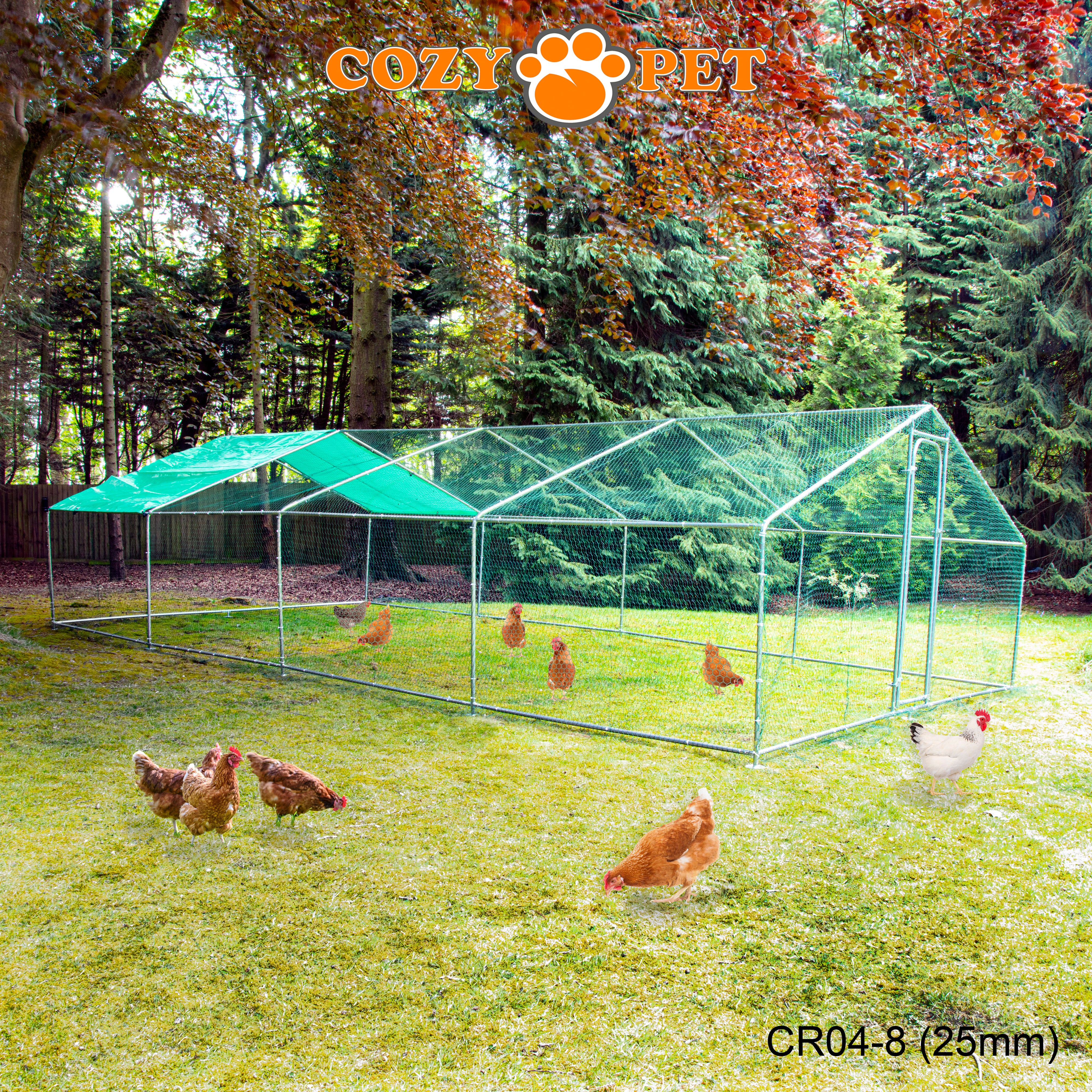 Chicken Run By Cozy Pet 4m X 8m 25mm Galvanised Steel Frame - CR04-8 (25mm)