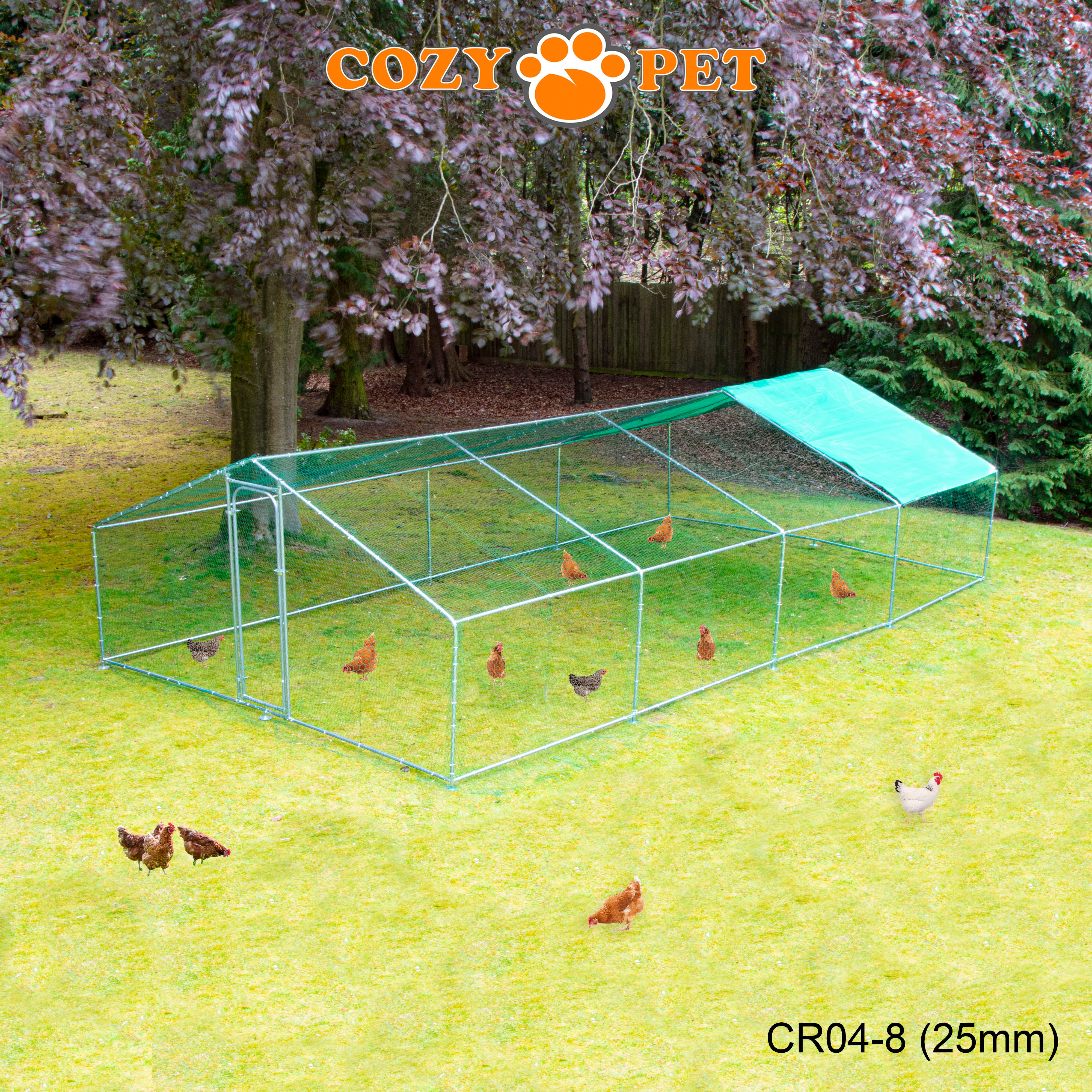 Chicken Run By Cozy Pet 4m X 8m 25mm Galvanised Steel Frame - CR04-8 (25mm)