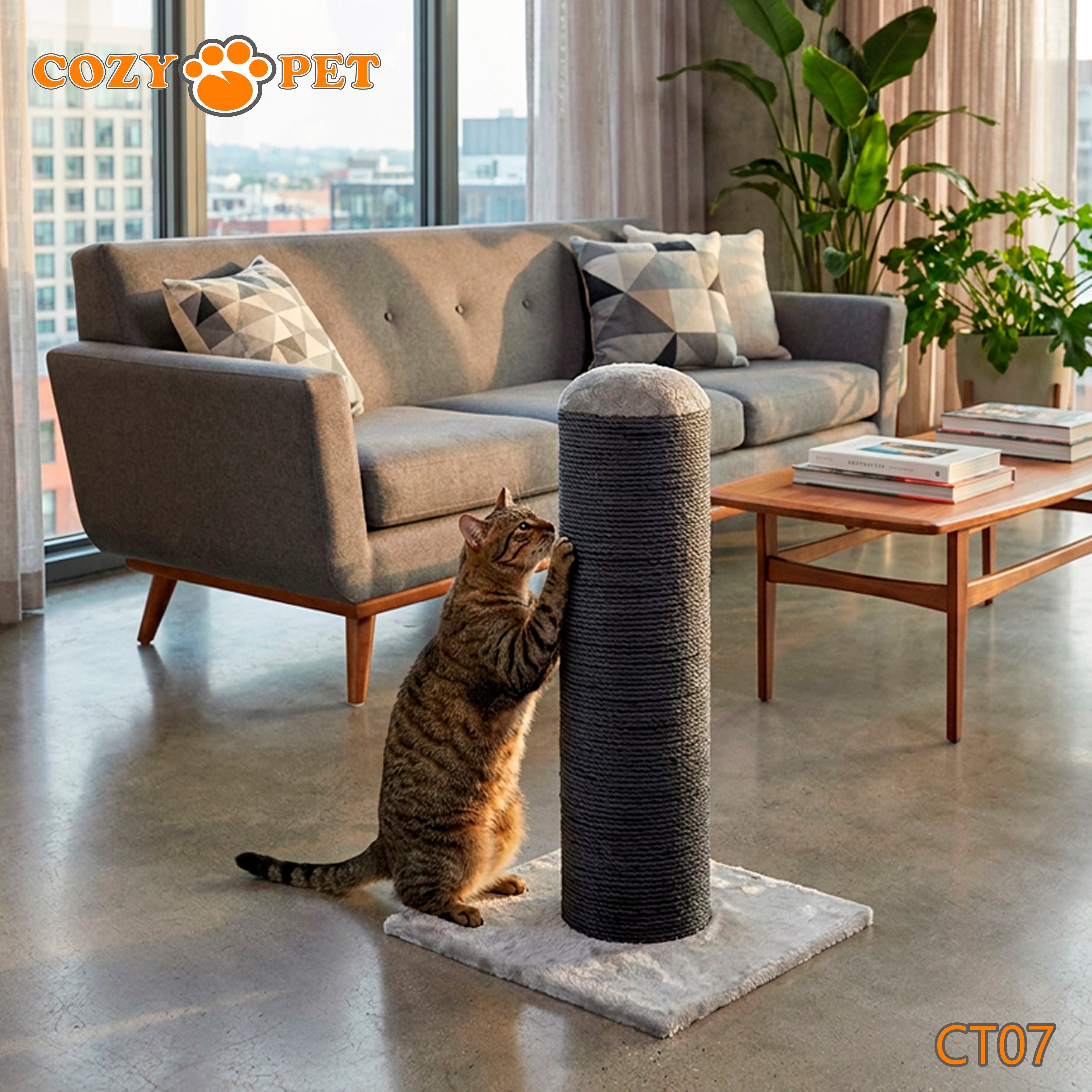 Cat Scratcher by Cozy Pet Deluxe Cat Tree in Grey with Charcole Sisal - CT07-Charcole