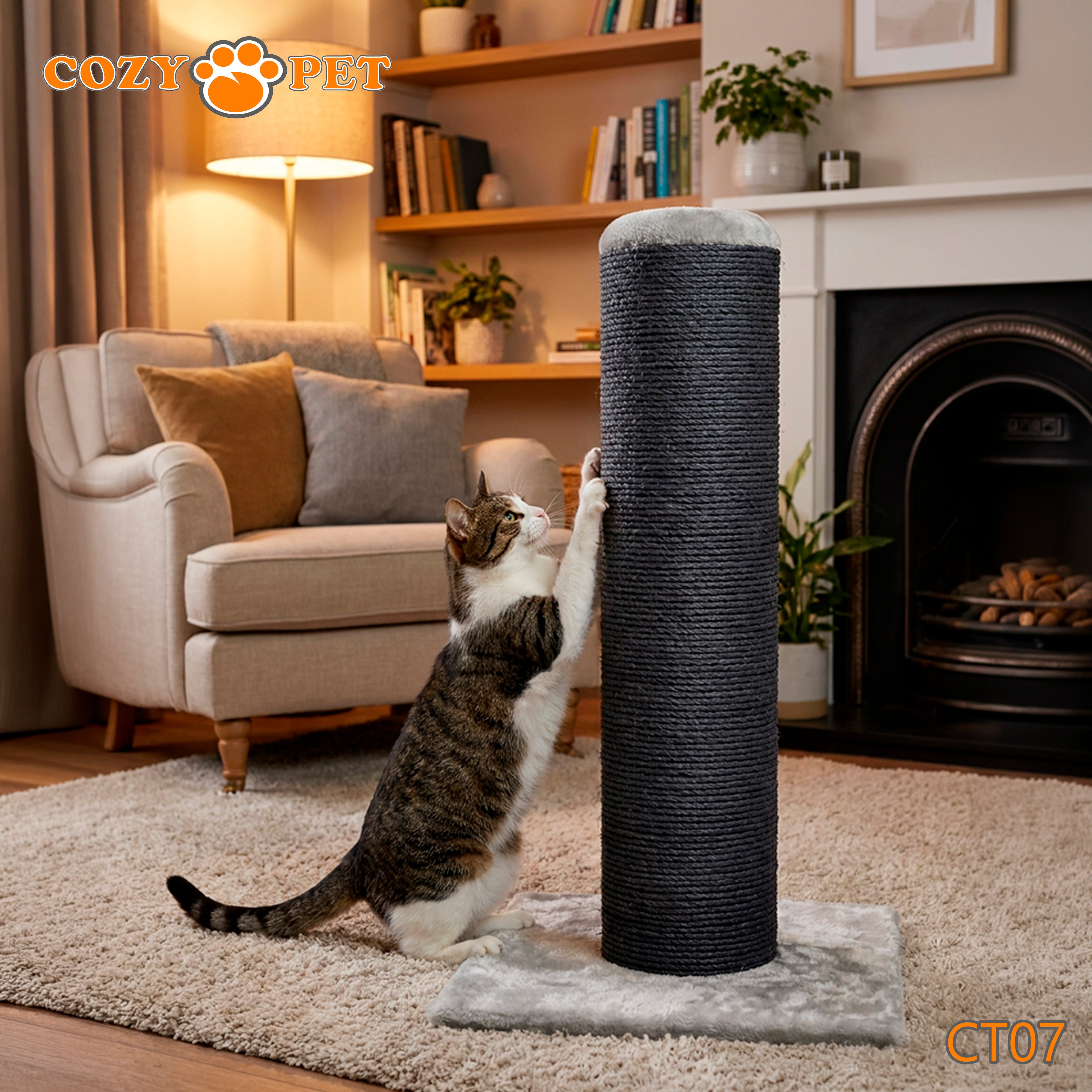 Cat Scratcher by Cozy Pet Deluxe Cat Tree in Grey with Charcole Sisal - CT07-Charcole