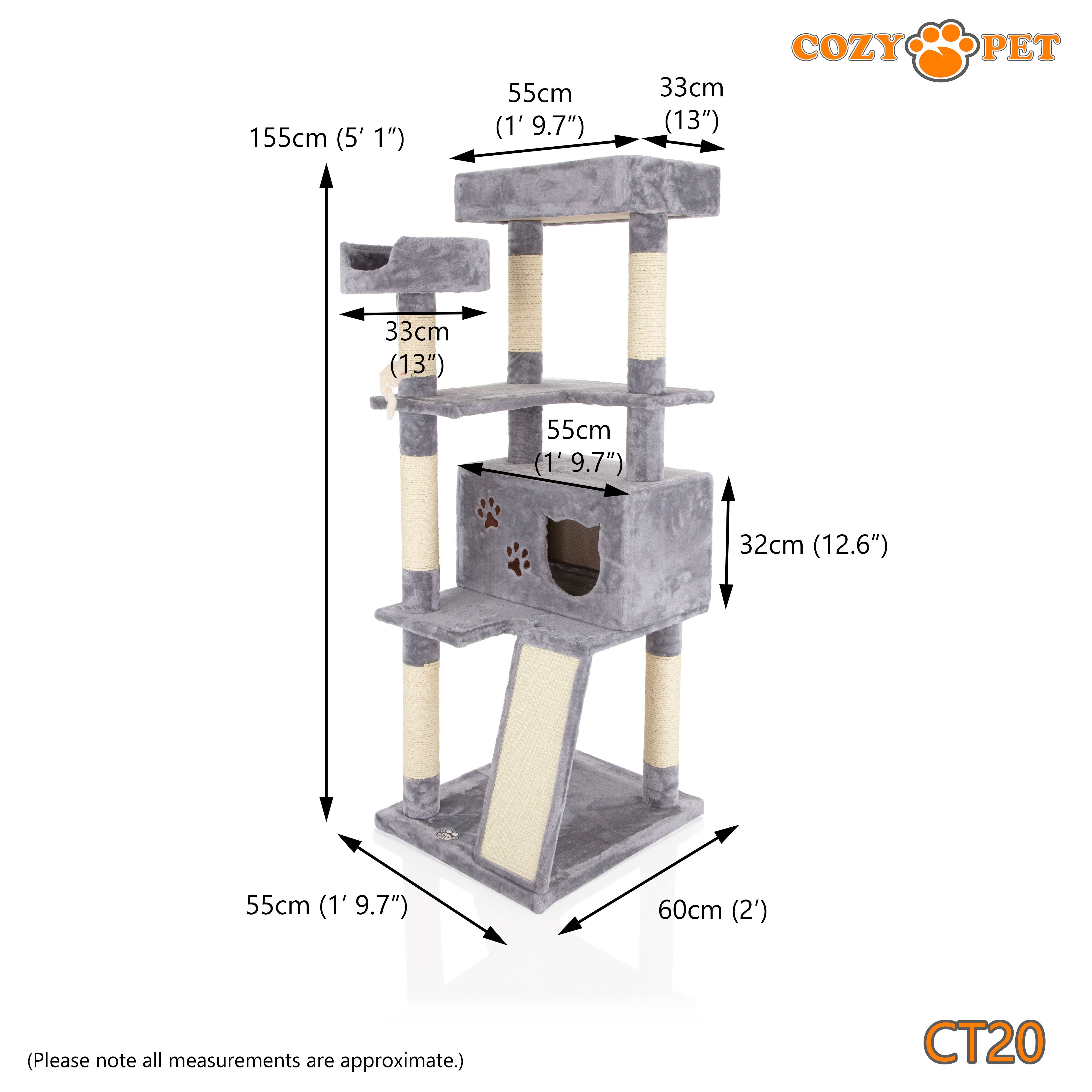 Cat Tree Heavy Duty for Large Cats by Cozy Pet for Multiple Cats Big Cats Scratching Post Strong Climbing Frame Heavy and Stable Extra Thick Scratching Posts | CT20-Light Grey