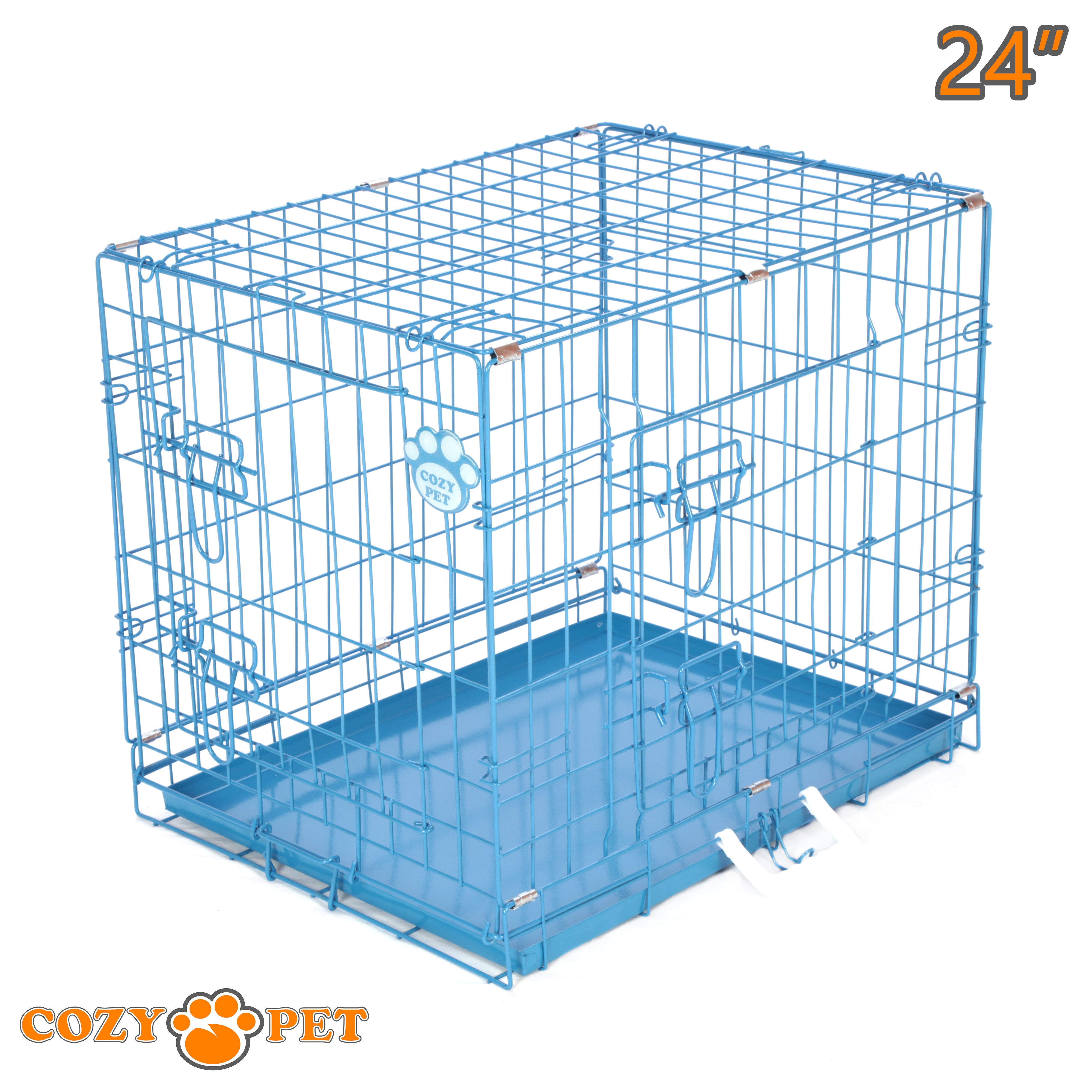 24" Cozy Pet Dog Cage in Blue with Metal Tray - DC24BL