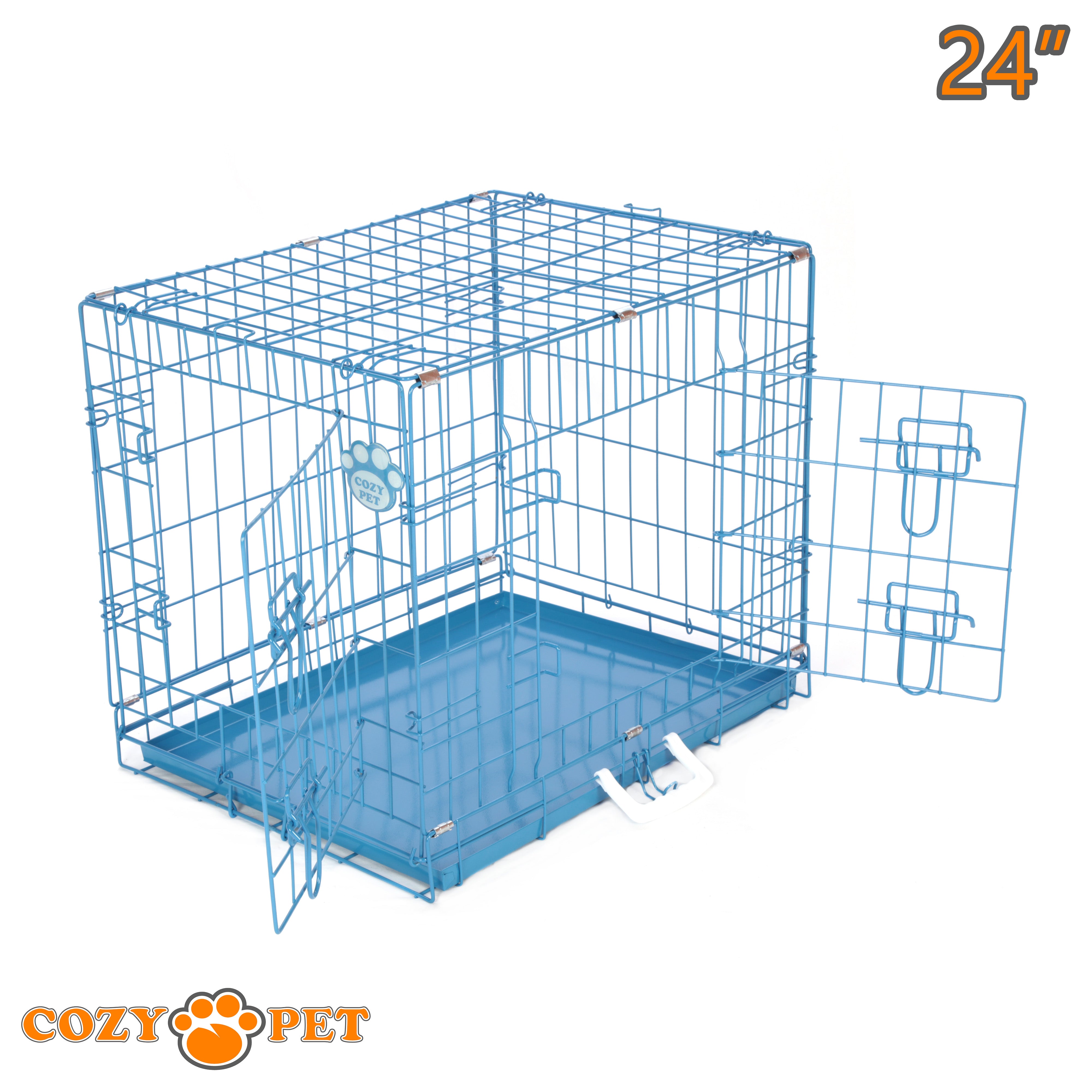 24" Cozy Pet Dog Cage in Blue with Metal Tray - DC24BL