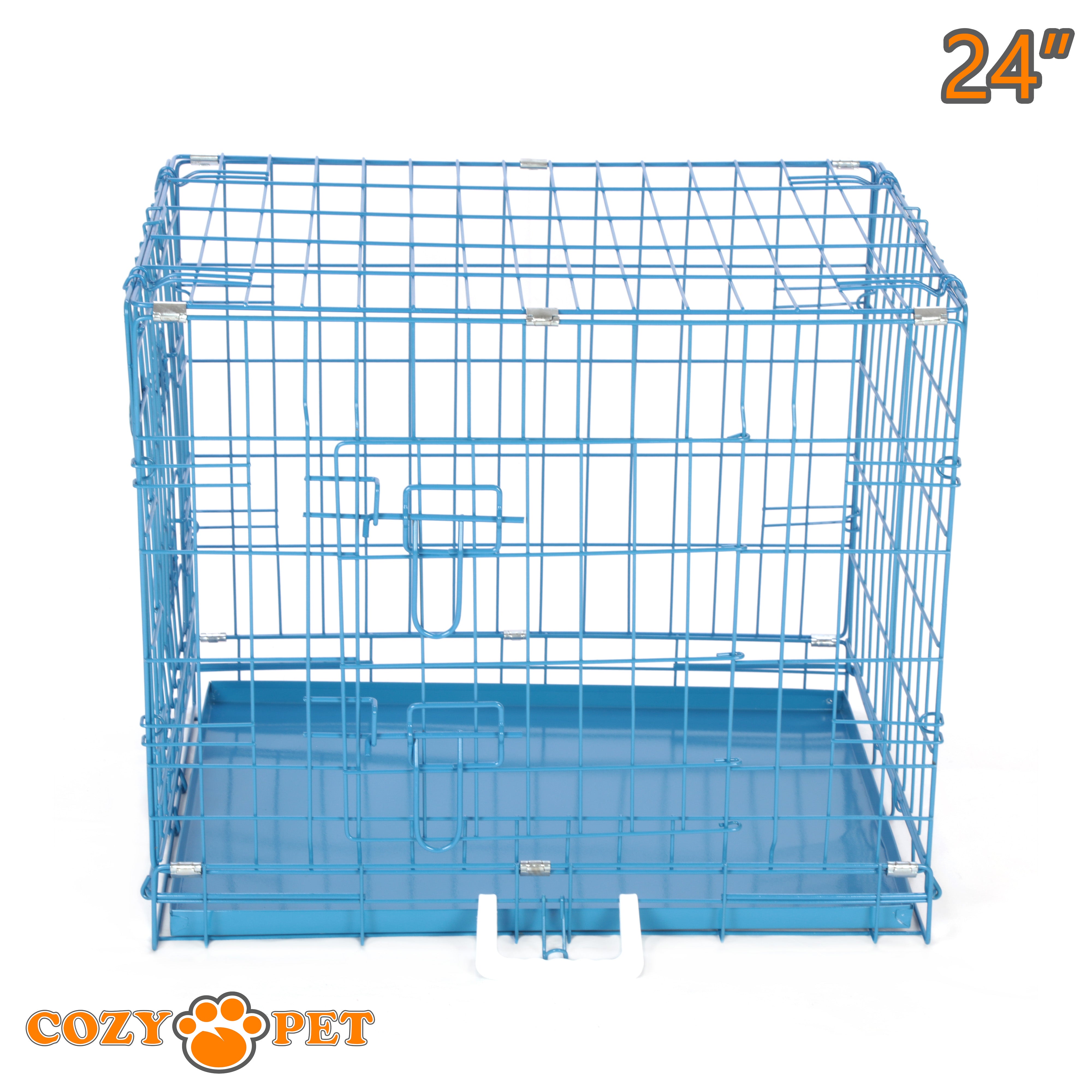 24" Cozy Pet Dog Cage in Blue with Metal Tray - DC24BL