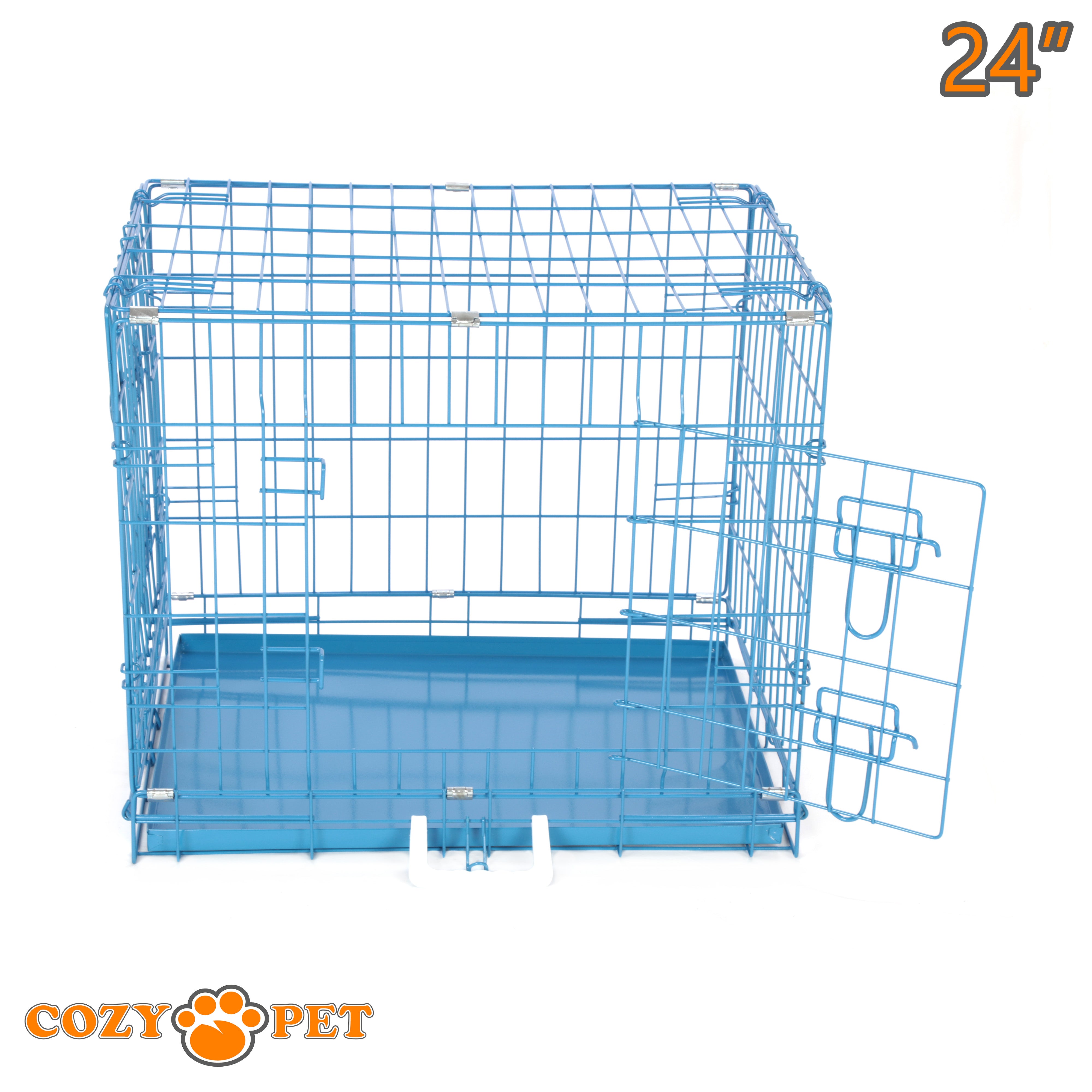 24" Cozy Pet Dog Cage in Blue with Metal Tray - DC24BL