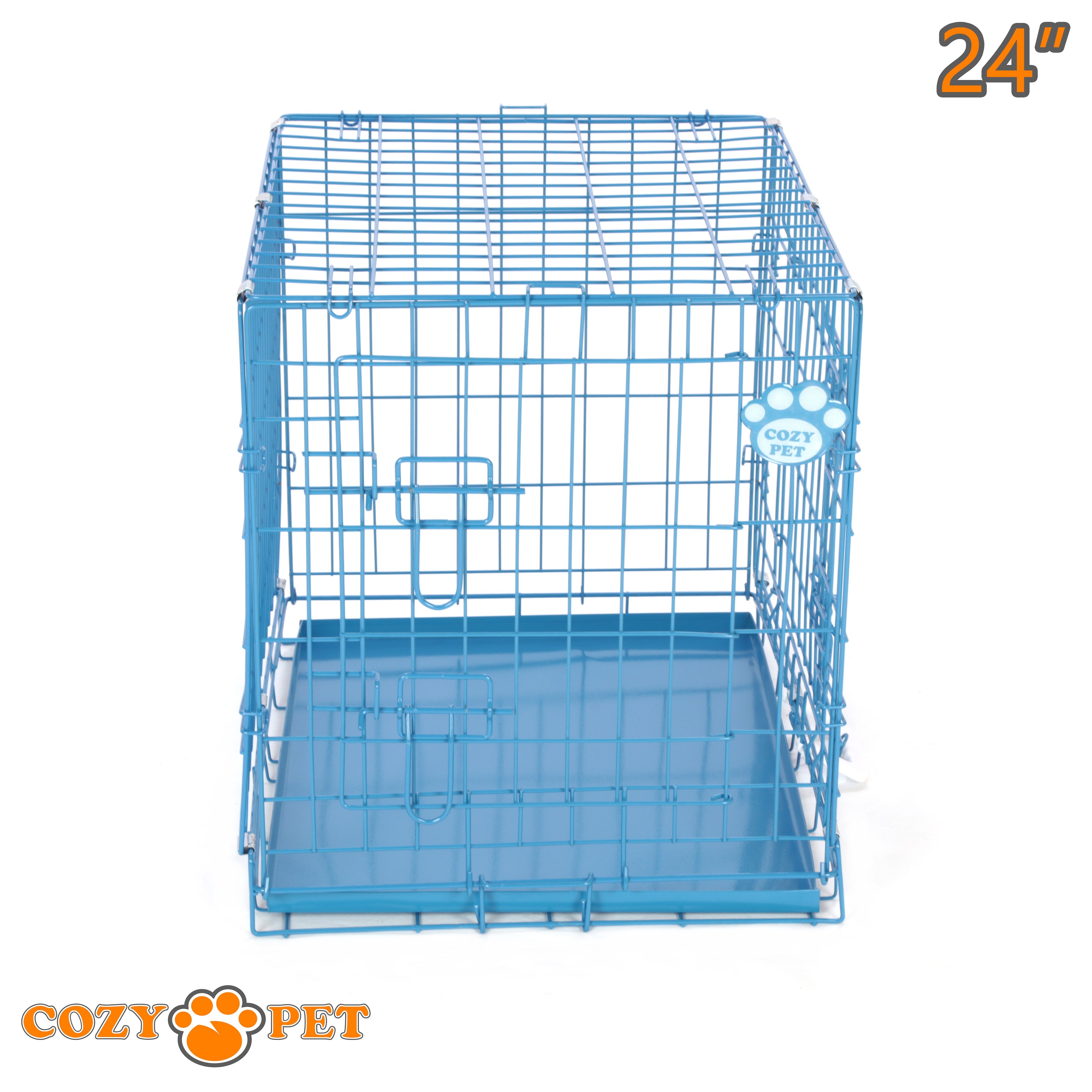 24" Cozy Pet Dog Cage in Blue with Metal Tray - DC24BL