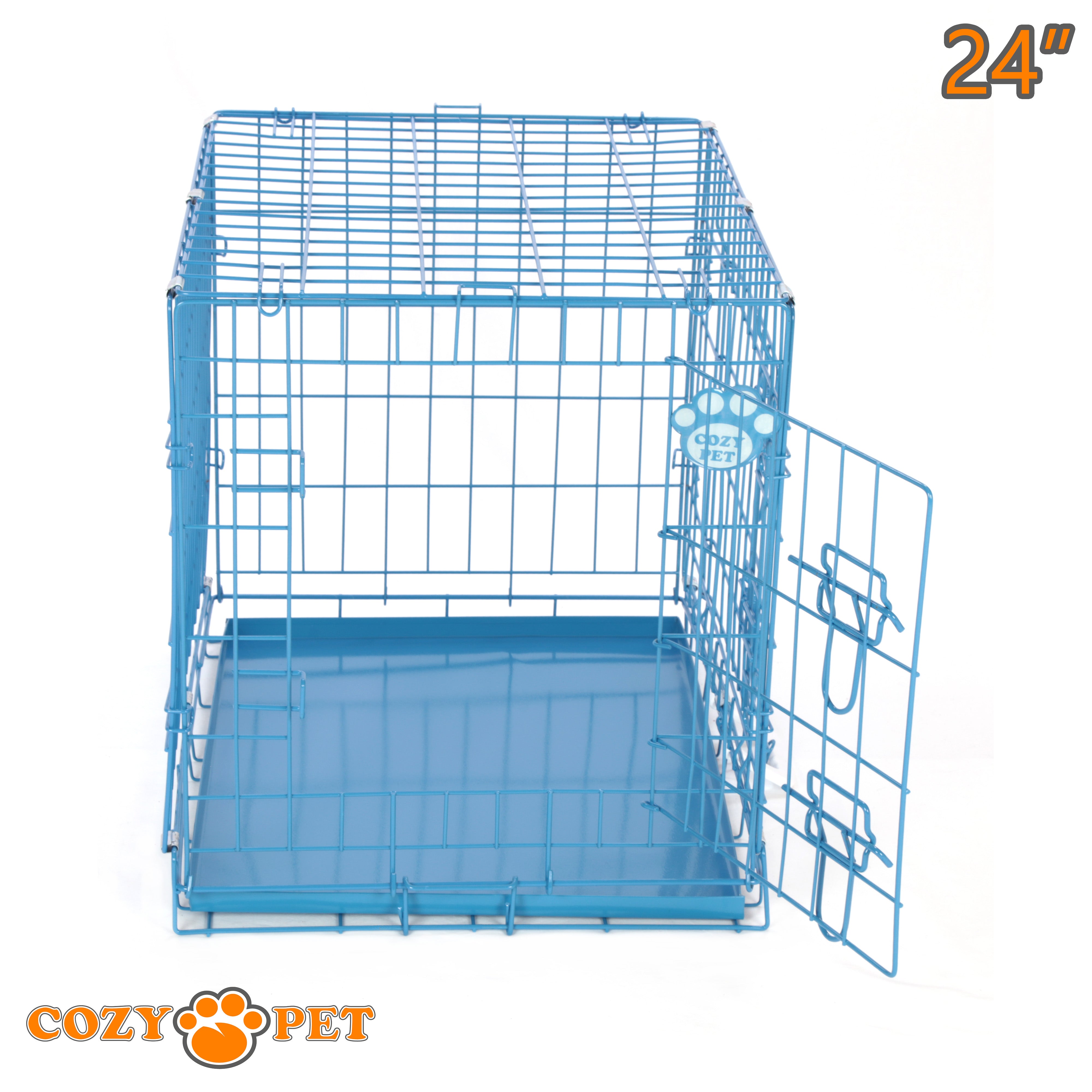 24" Cozy Pet Dog Cage in Blue with Metal Tray - DC24BL