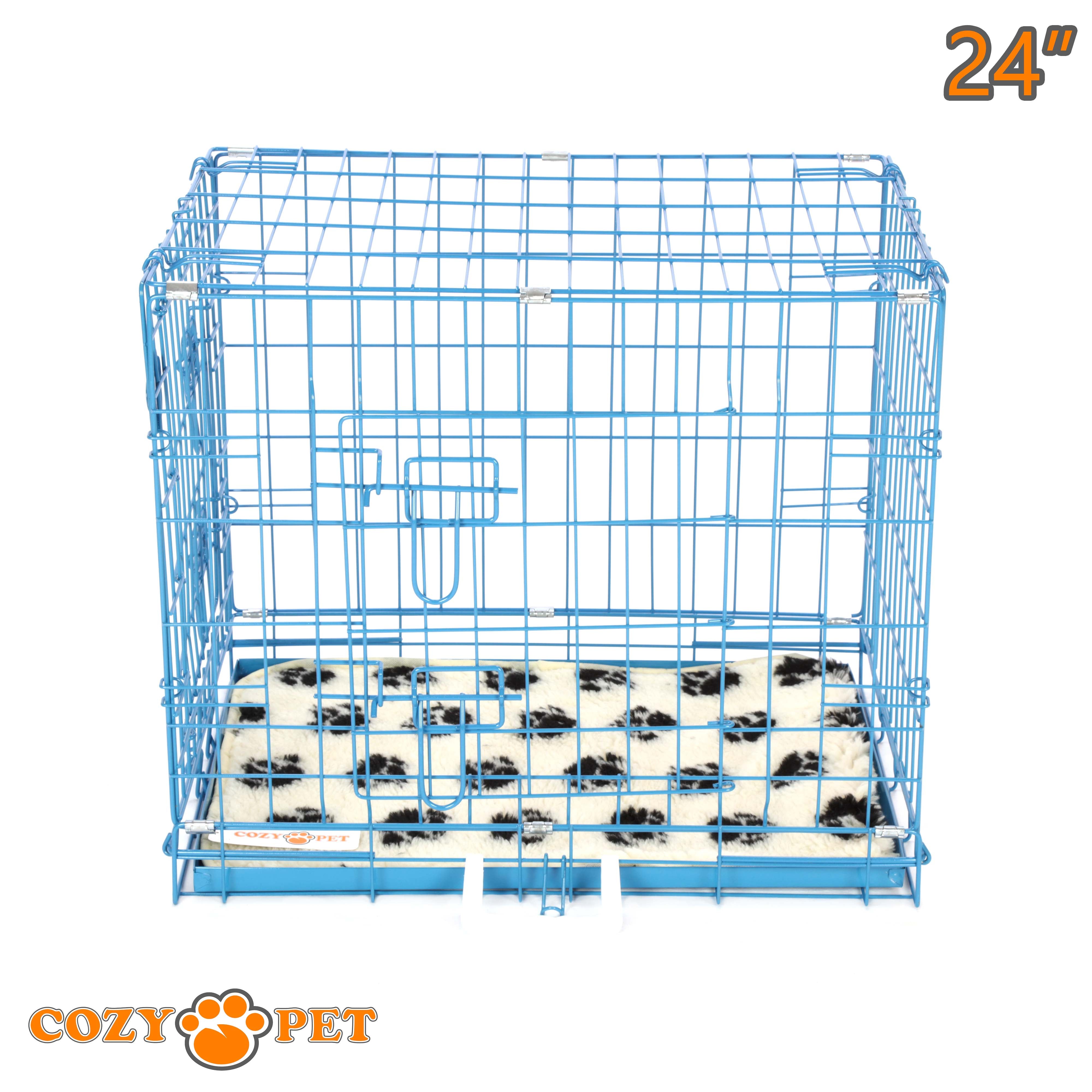 24" Cozy Pet Dog Cage in Blue with Taylored Vet Bedding and Metal Tray - DC24BL + VB24C