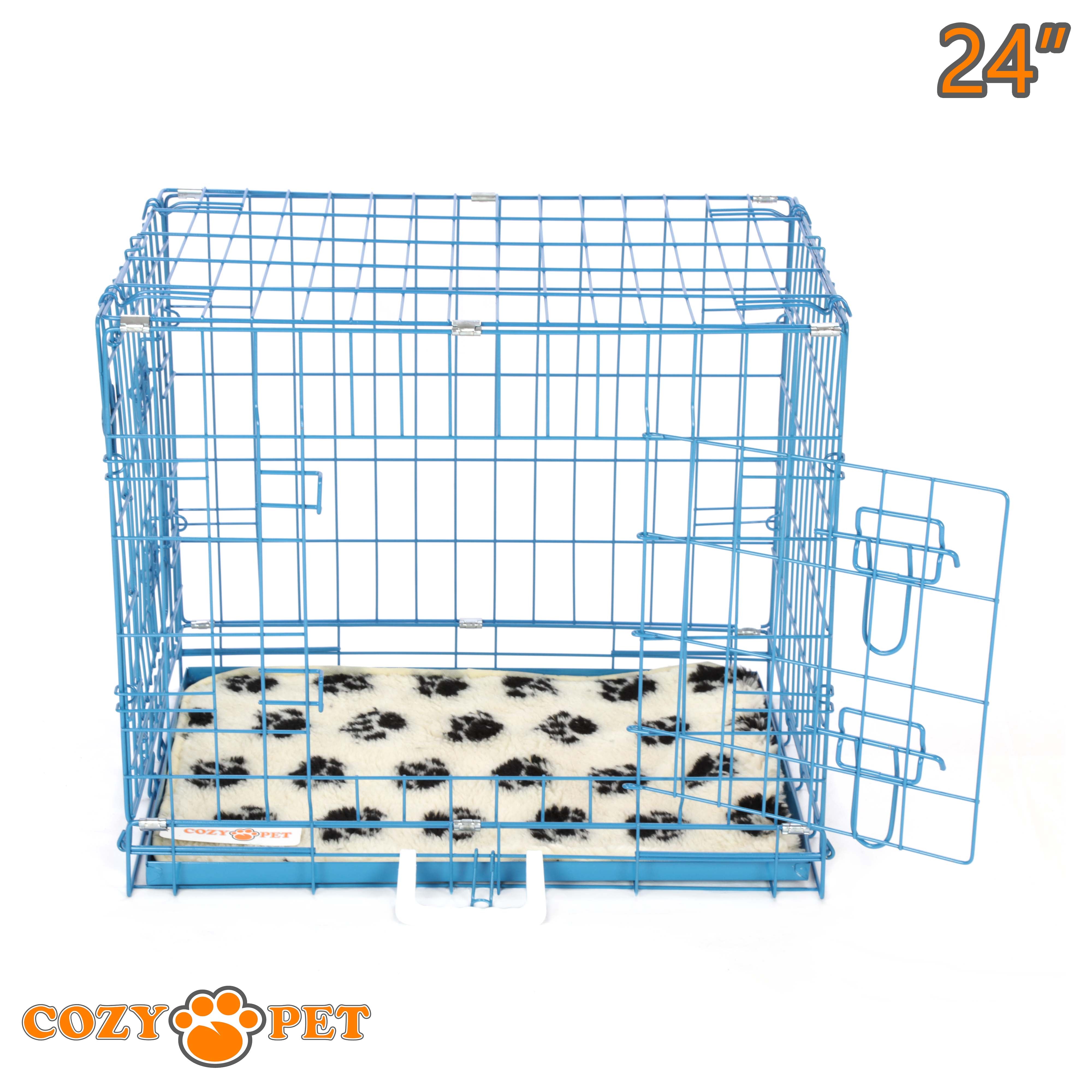 24" Cozy Pet Dog Cage in Blue with Taylored Vet Bedding and Metal Tray - DC24BL + VB24C