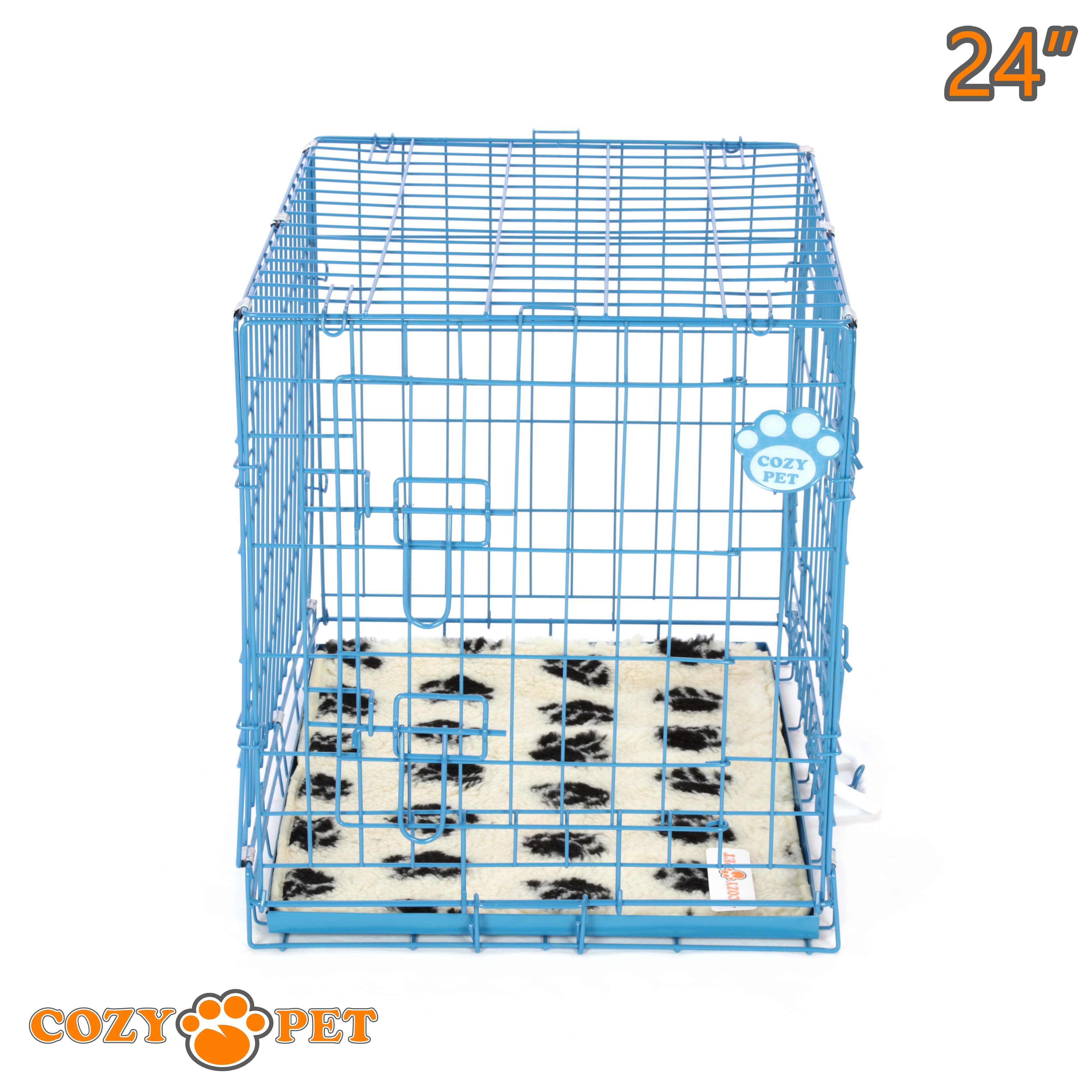 24" Cozy Pet Dog Cage in Blue with Taylored Vet Bedding and Metal Tray - DC24BL + VB24C