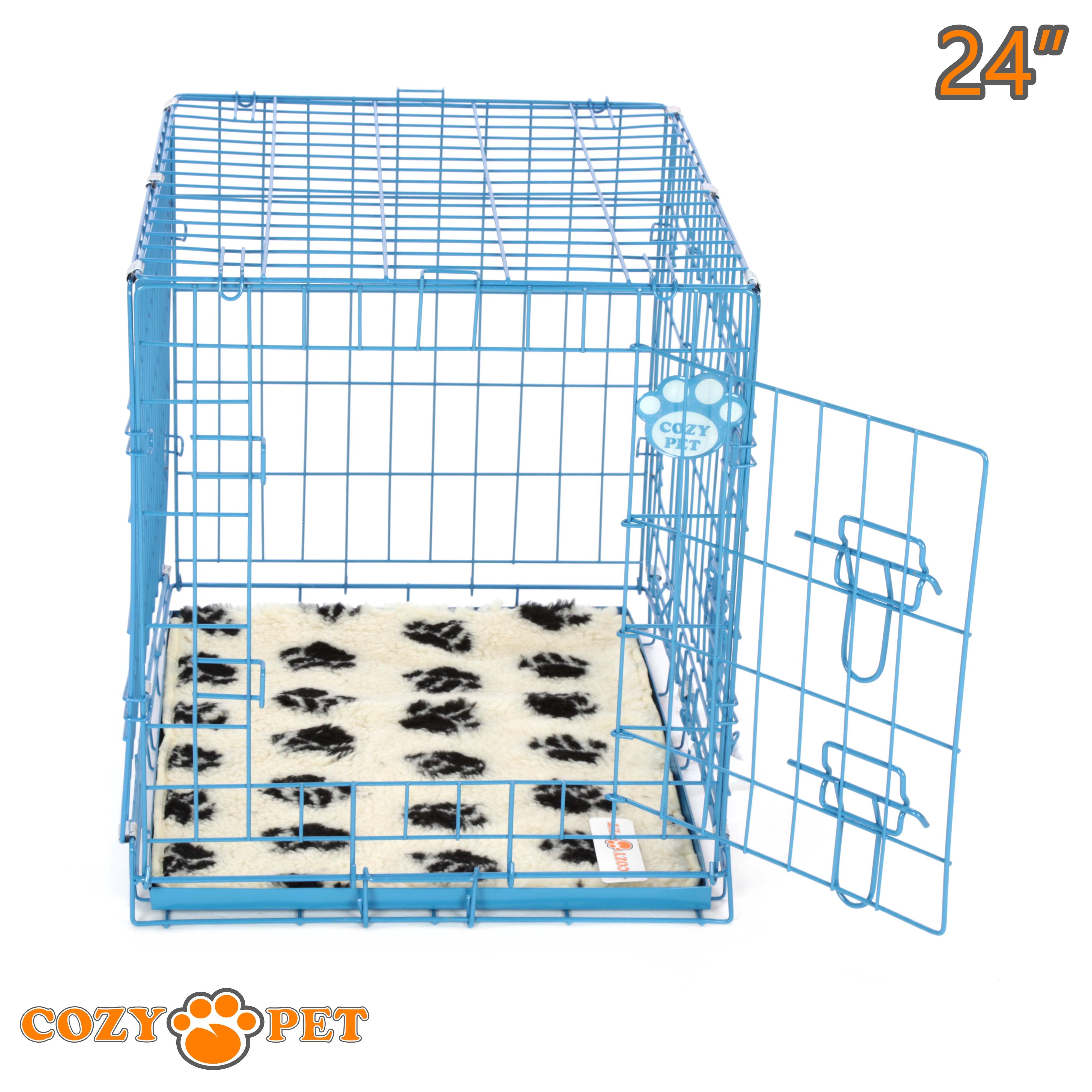 24" Cozy Pet Dog Cage in Blue with Taylored Vet Bedding and Metal Tray - DC24BL + VB24C