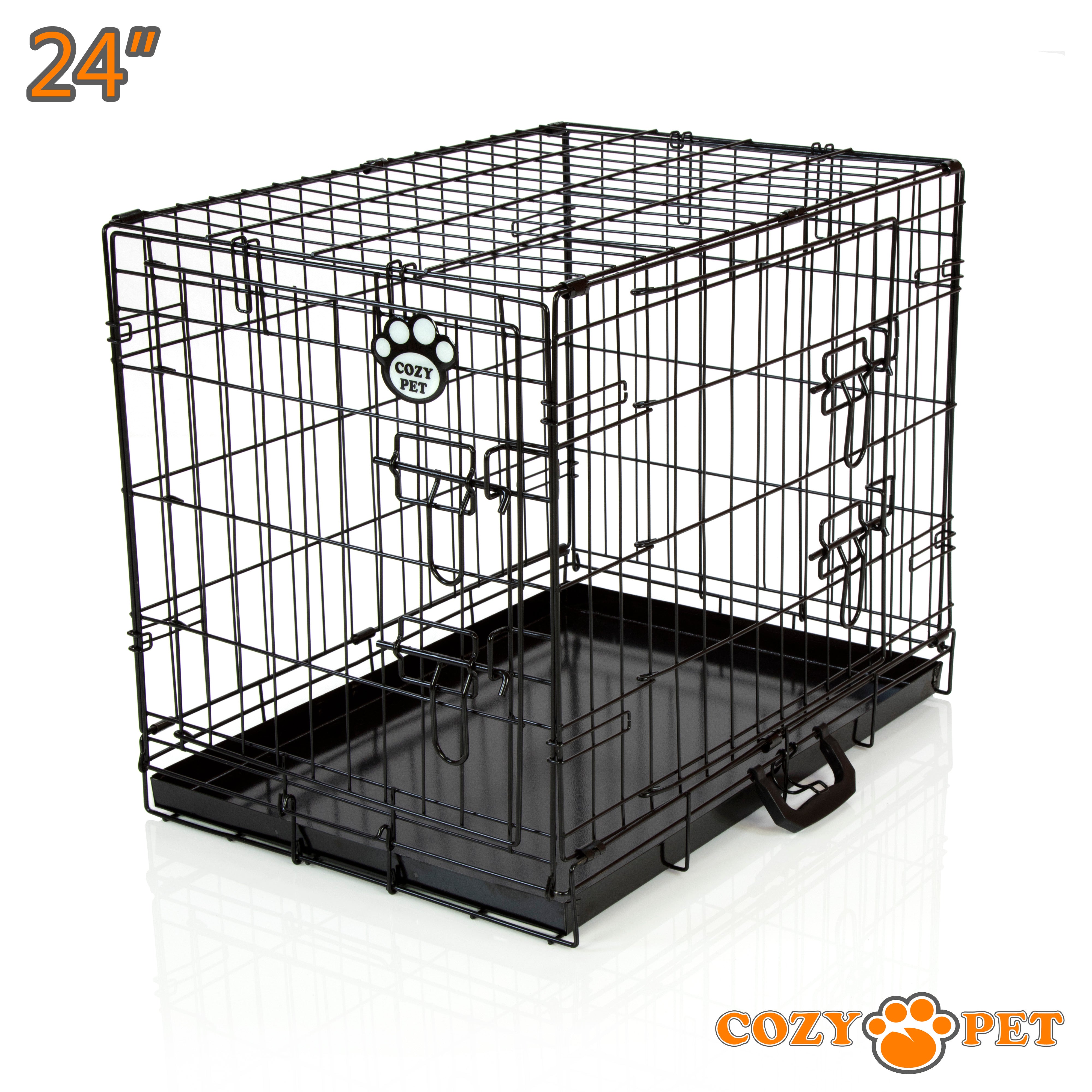 24" Cozy Pet Dog Cage in Black with Metal Tray - DC24B