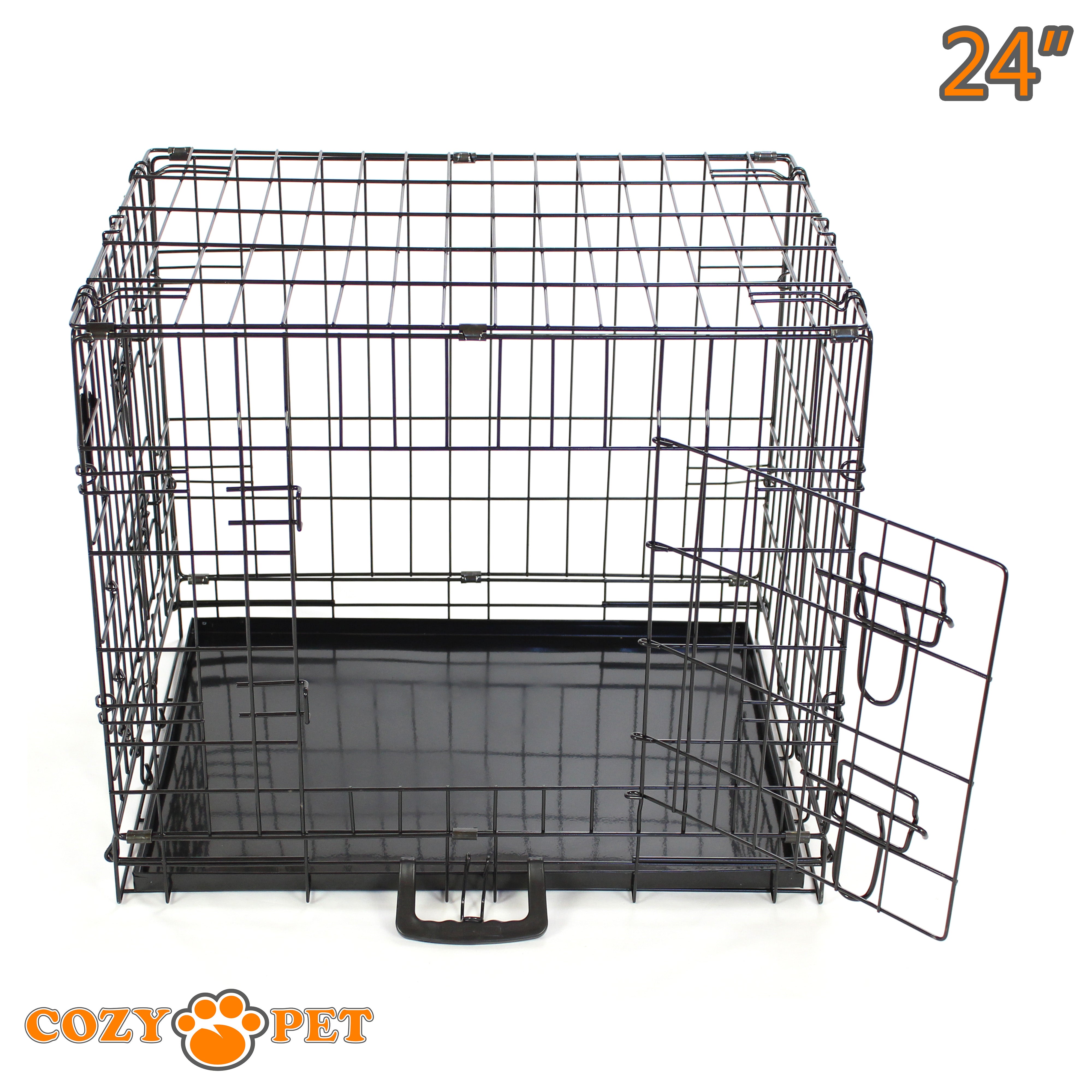 24" Cozy Pet Dog Cage in Black with Taylored Vet Bedding - DC24B + VB24C