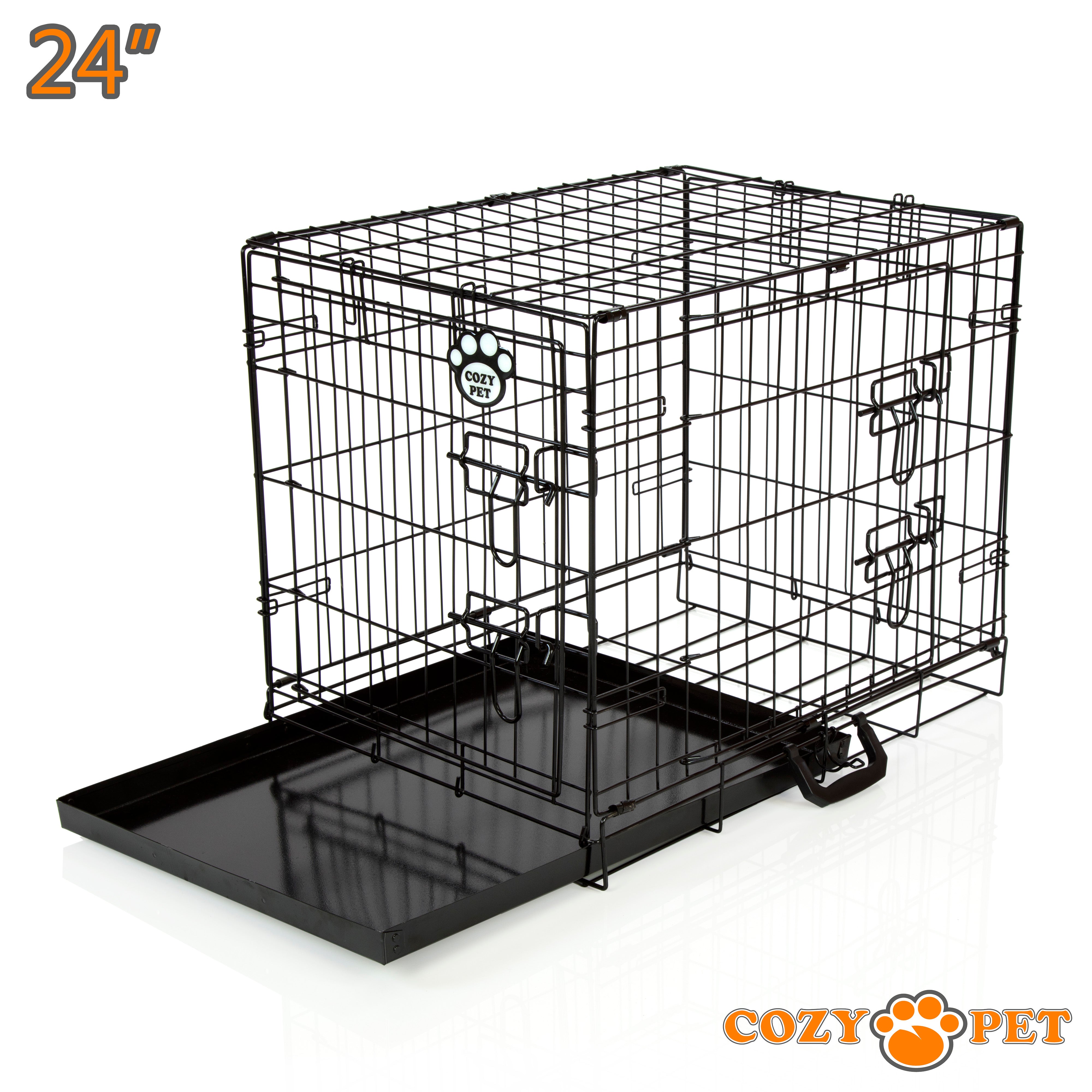 30" Cozy Pet Dog Cage in Black with Tailored Vet Bedding and Metal Tray - DC30B + VB30C