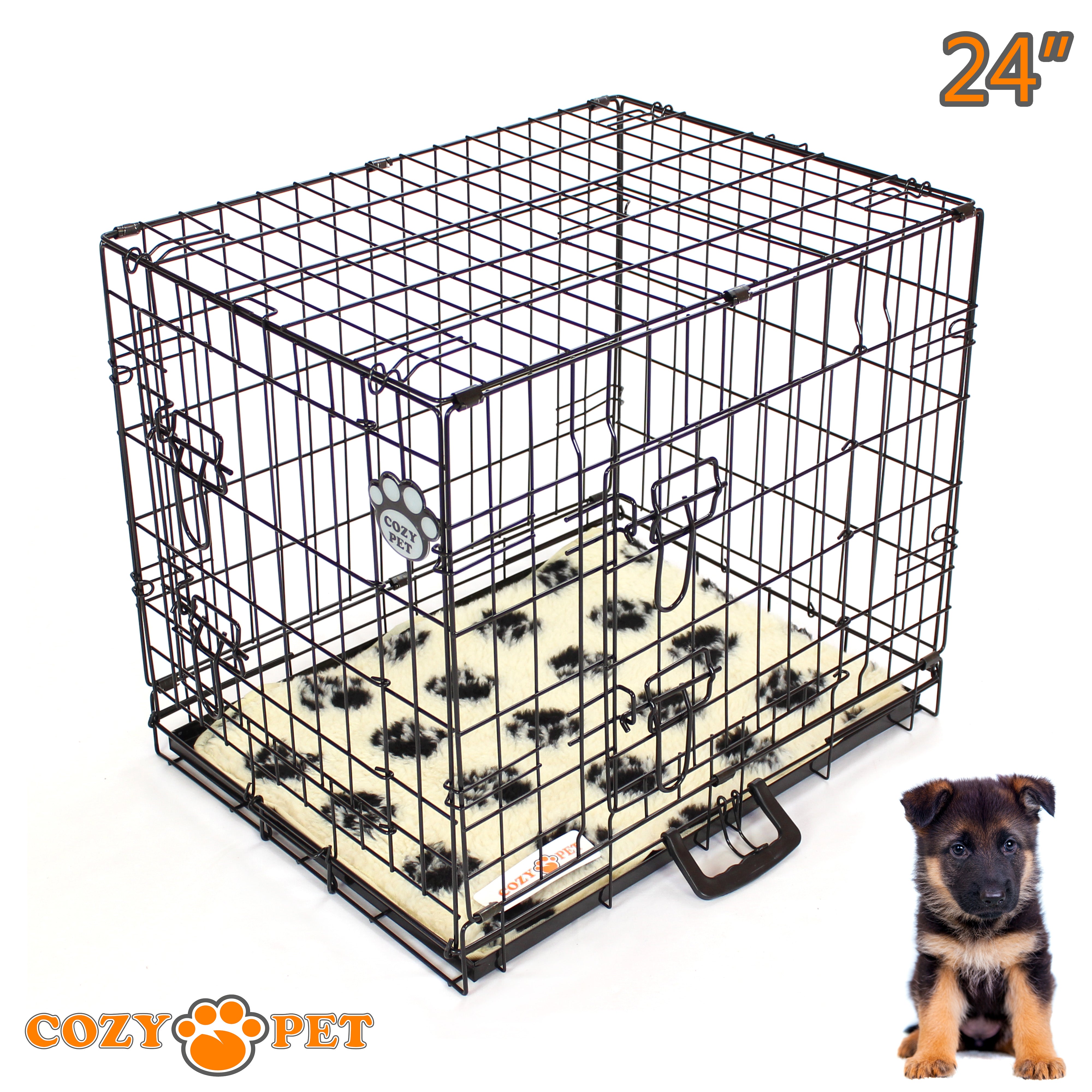 24" Cozy Pet Dog Cage in Black with Taylored Vet Bedding - DC24B + VB24C