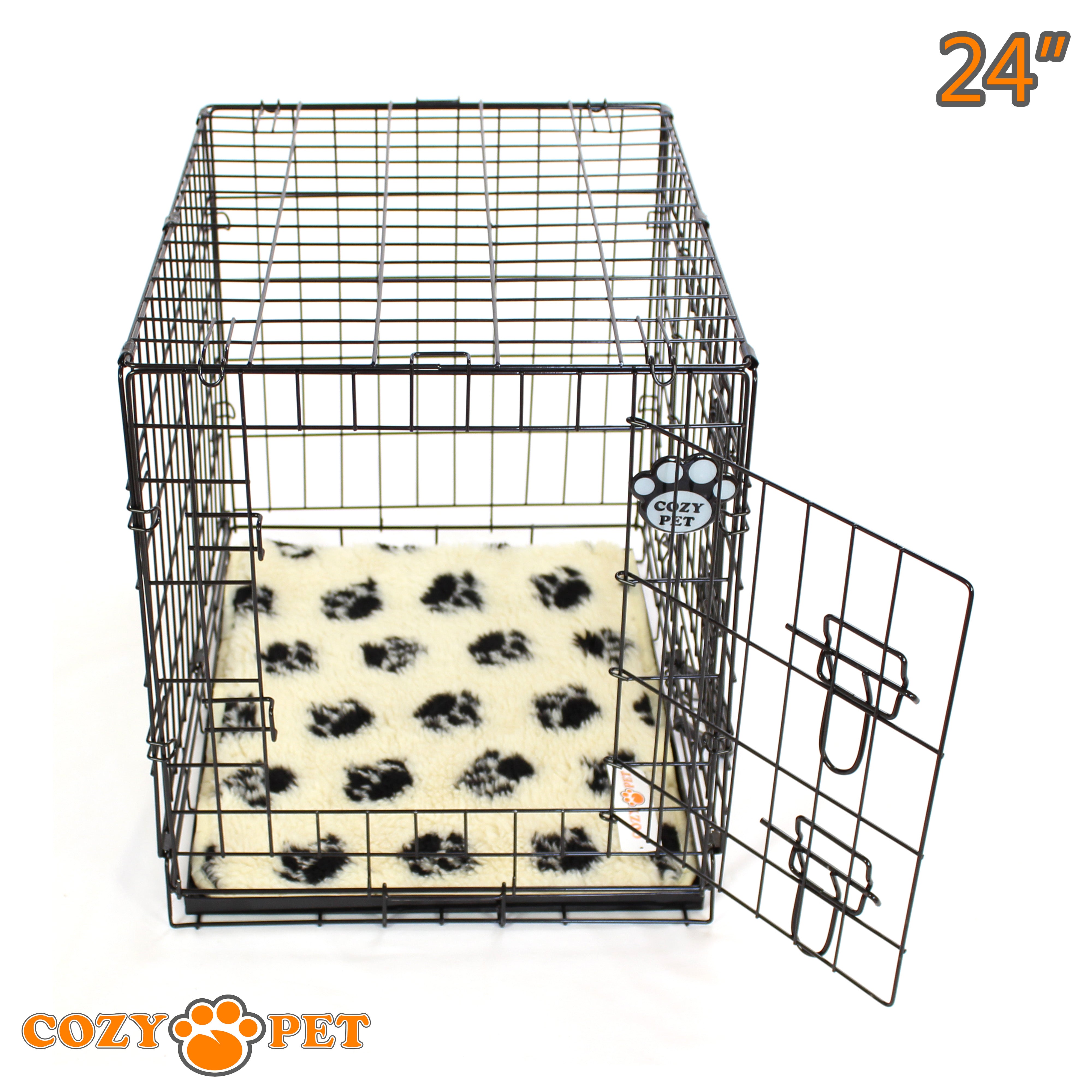 24" Cozy Pet Dog Cage in Black with Taylored Vet Bedding - DC24B + VB24C