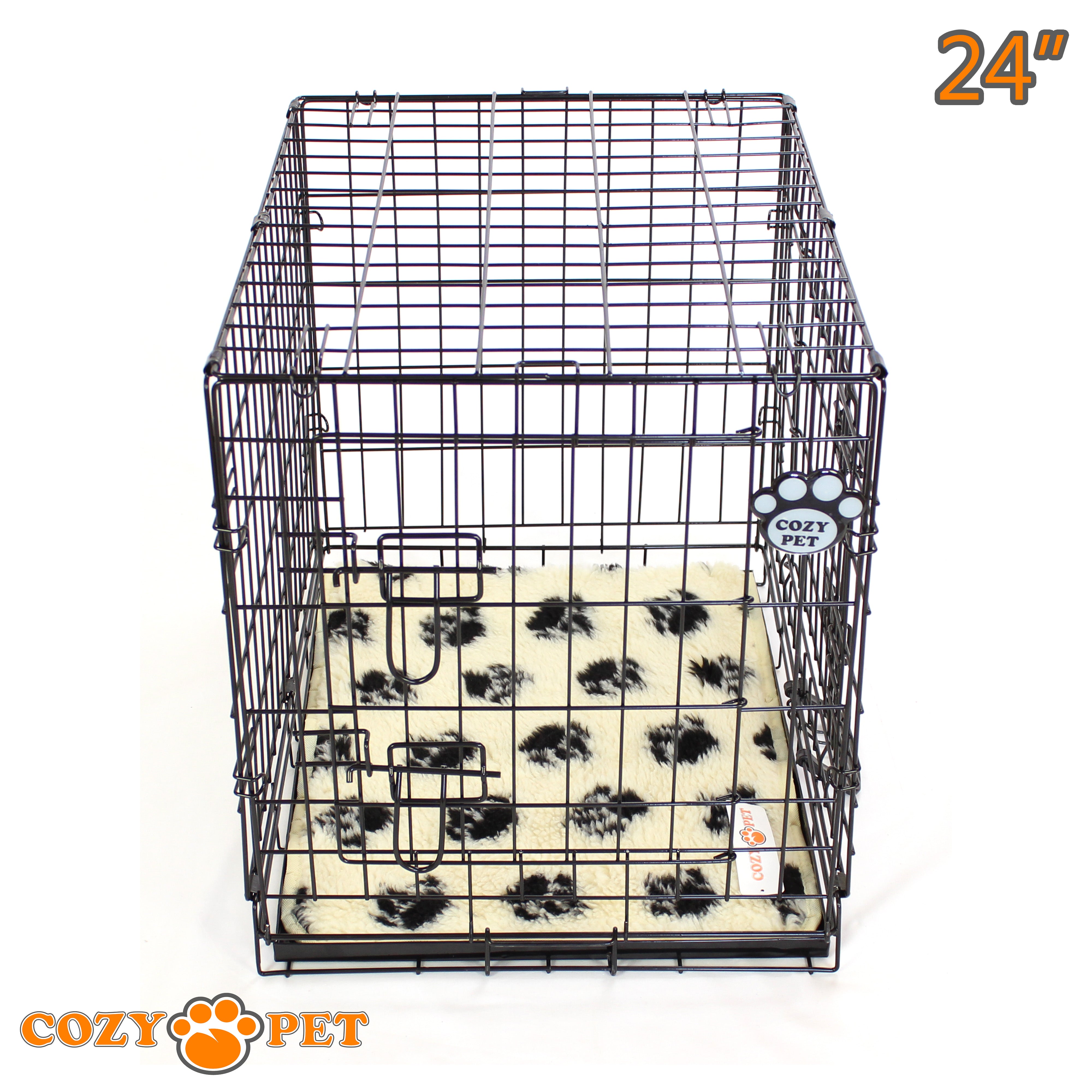 24" Cozy Pet Dog Cage in Black with Taylored Vet Bedding - DC24B + VB24C