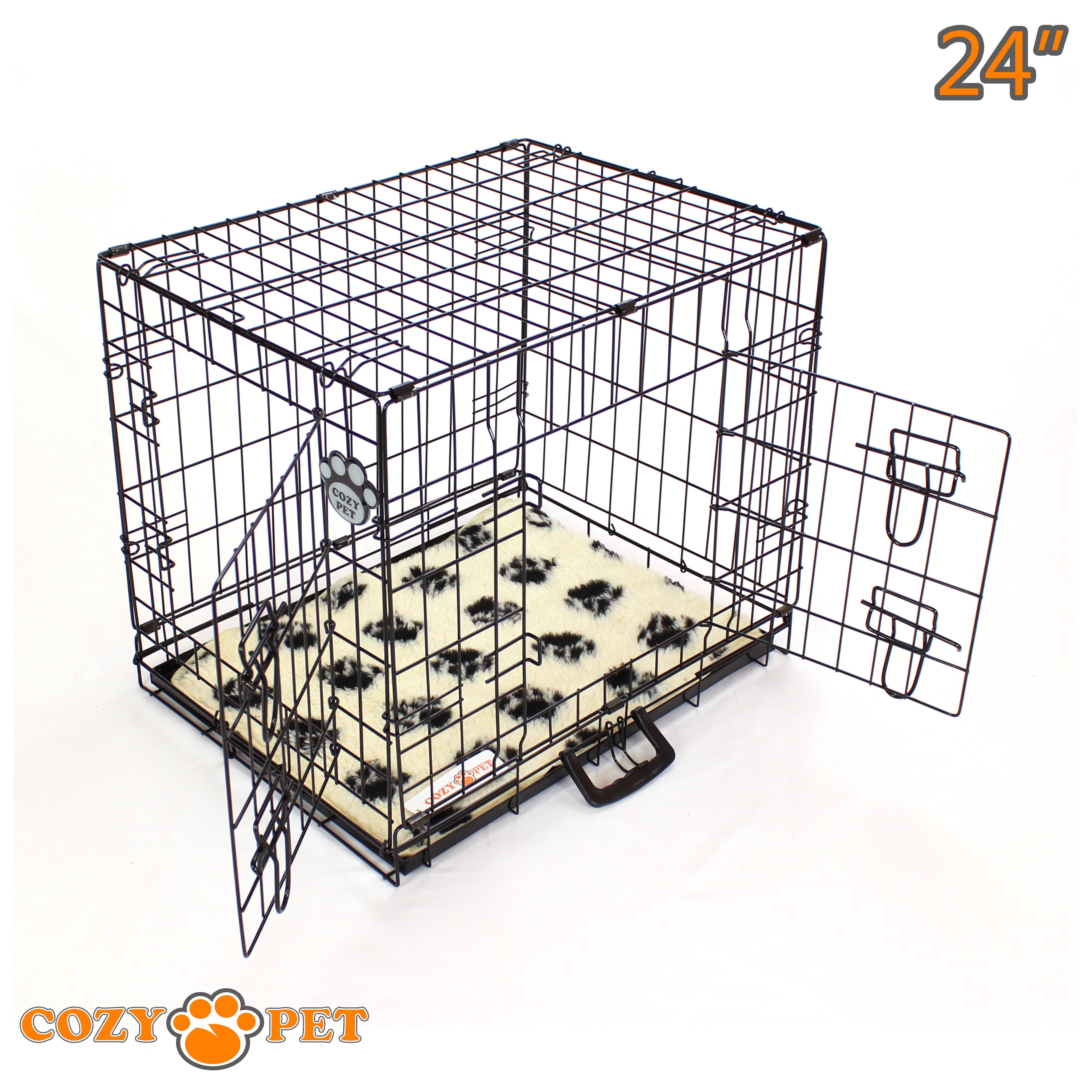 24" Cozy Pet Dog Cage in Black with Taylored Vet Bedding - DC24B + VB24C