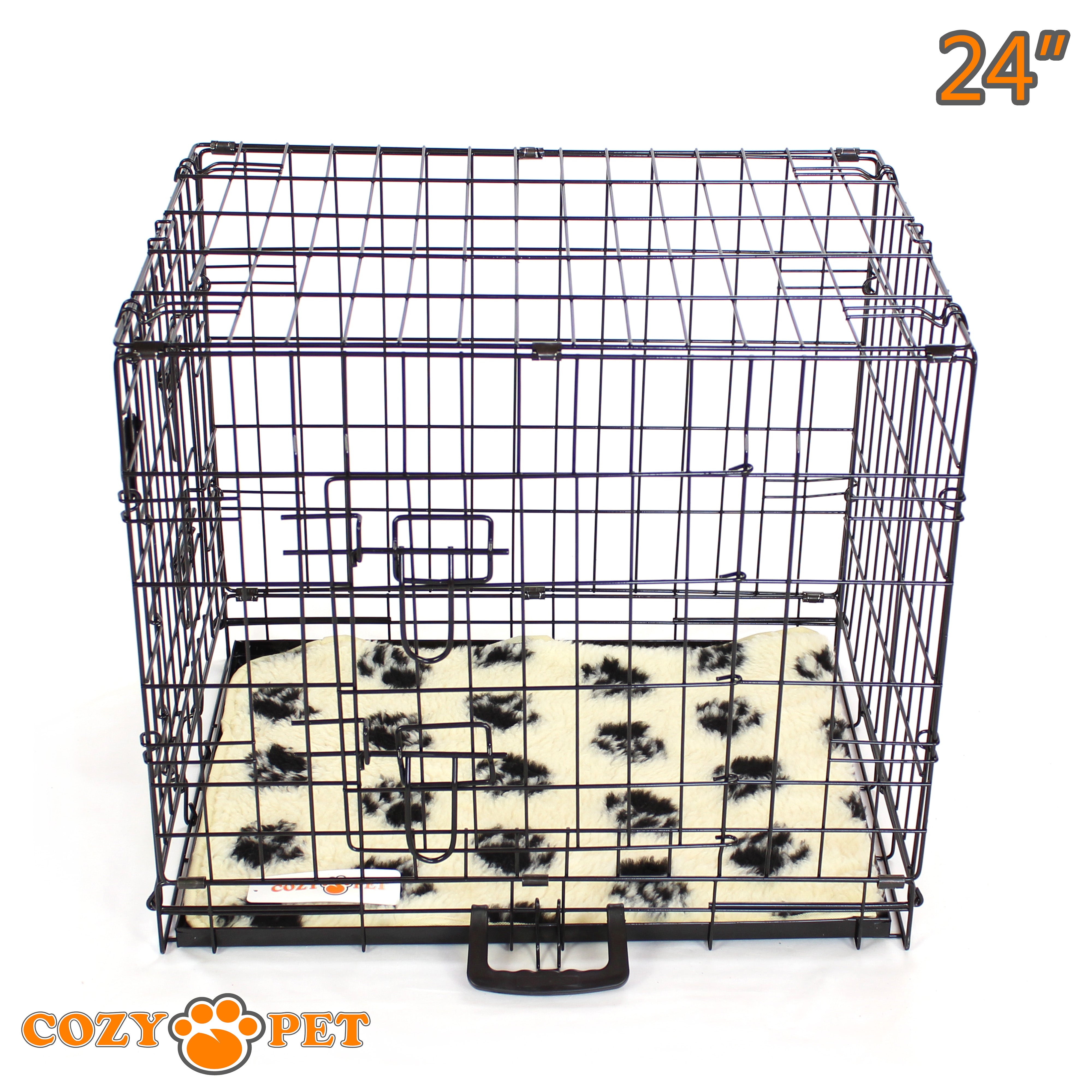 24" Cozy Pet Dog Cage in Black with Taylored Vet Bedding - DC24B + VB24C