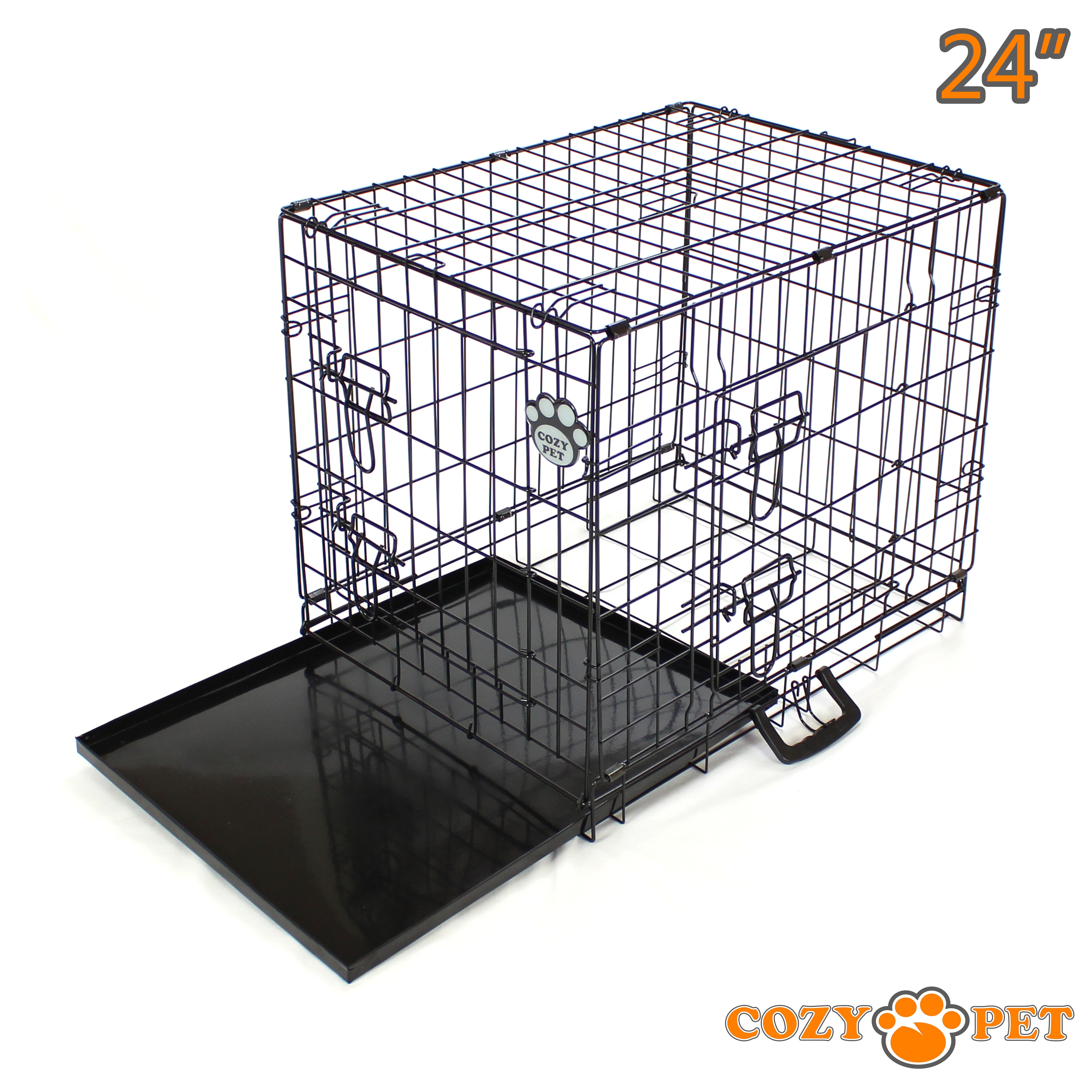 24" Cozy Pet Dog Cage in Black with Taylored Vet Bedding - DC24B + VB24C