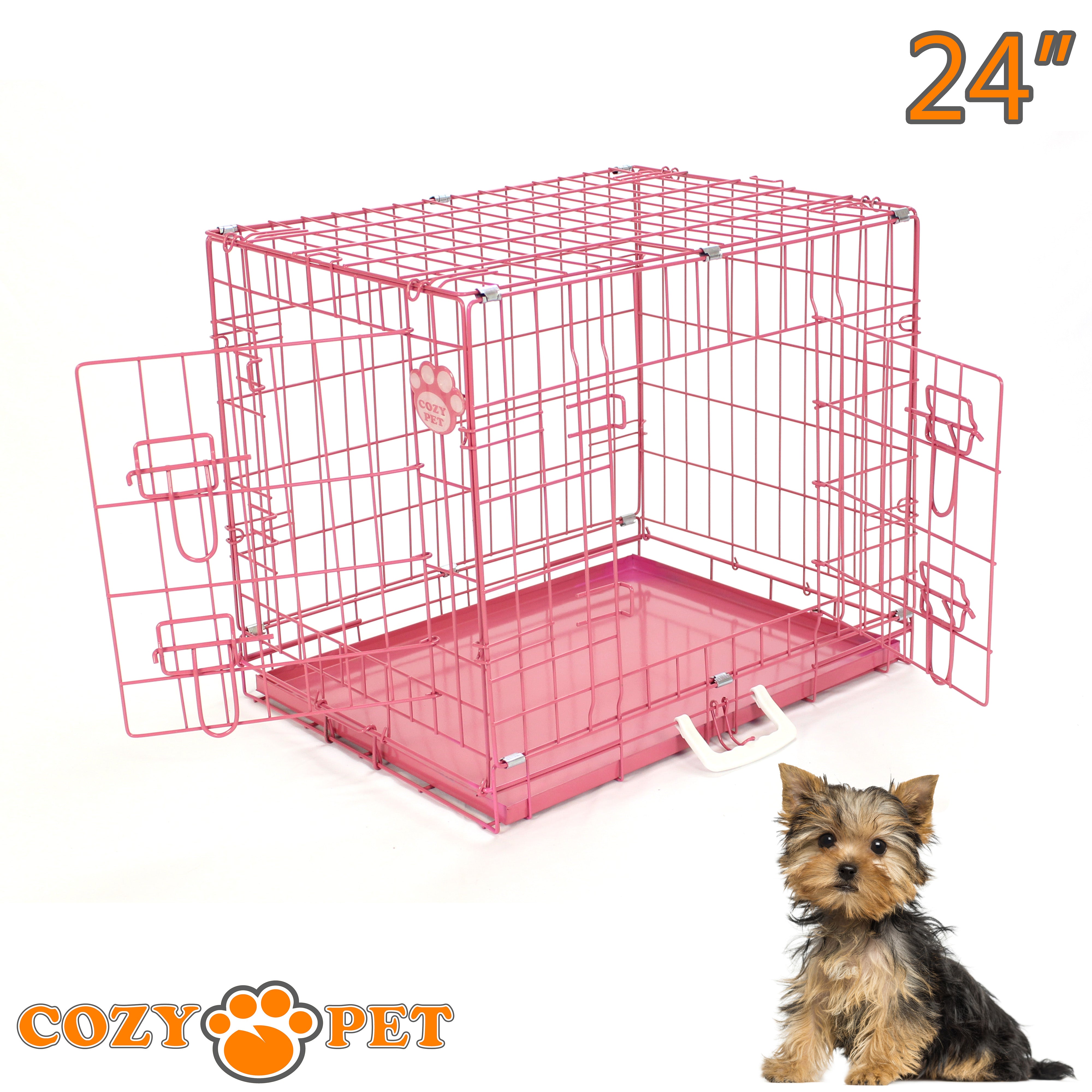 24" Cozy Pet Dog Cage in Pink with Metal Tray - DC24P