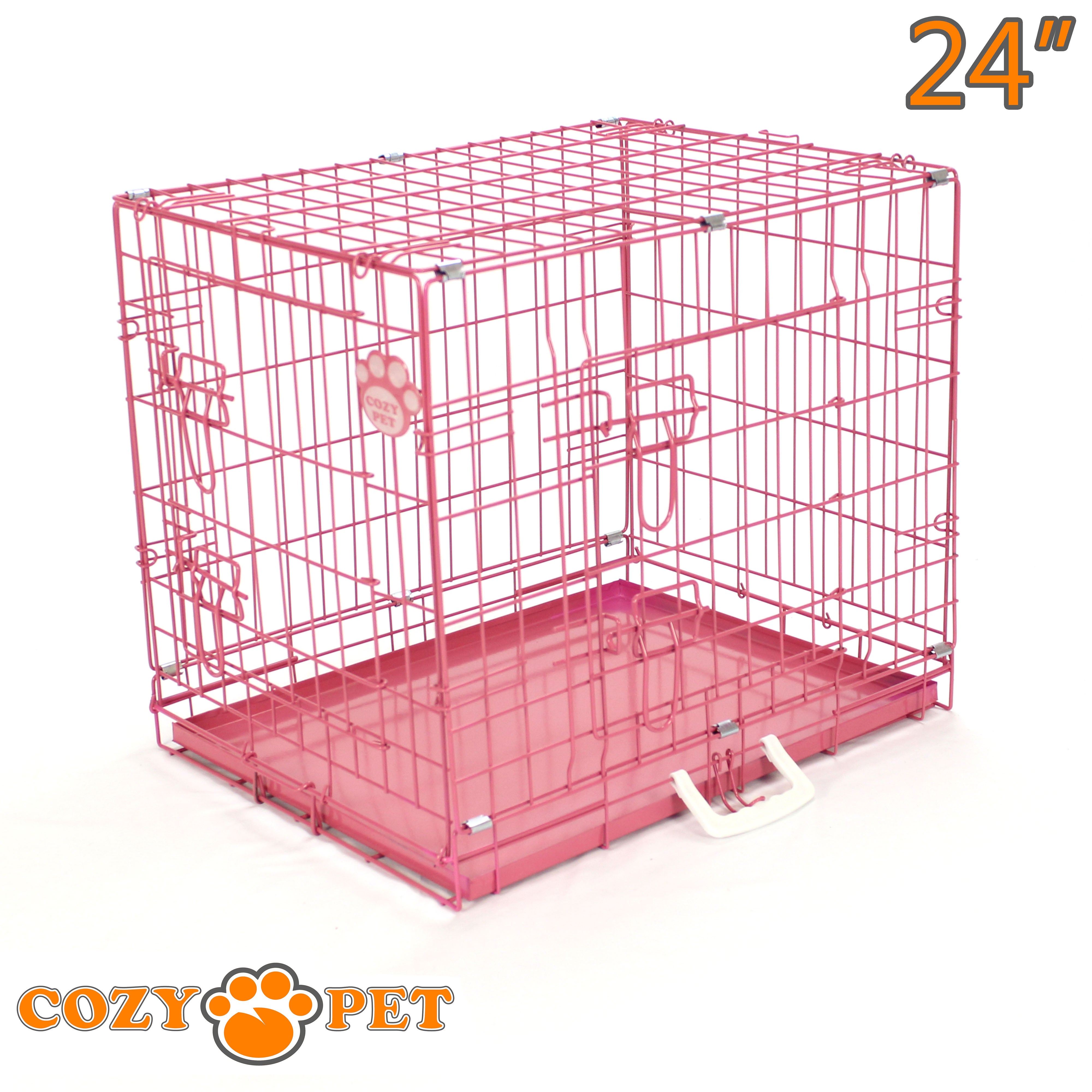 24" Cozy Pet Dog Cage in Pink with Metal Tray - DC24P