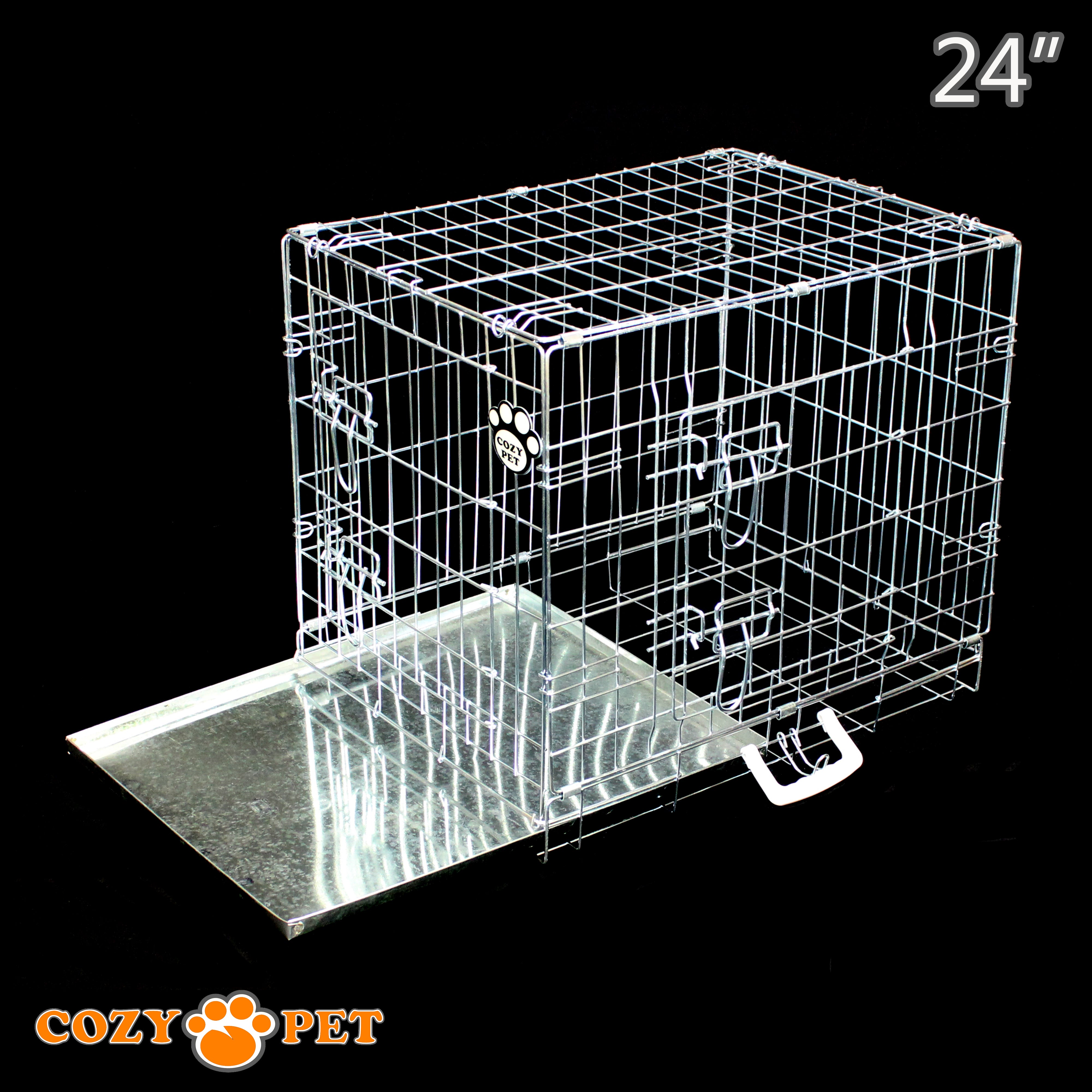 24" Cozy Pet Dog Cage in Silver Galvanised with Taylored Vet Bedding - DC24S + VB24C