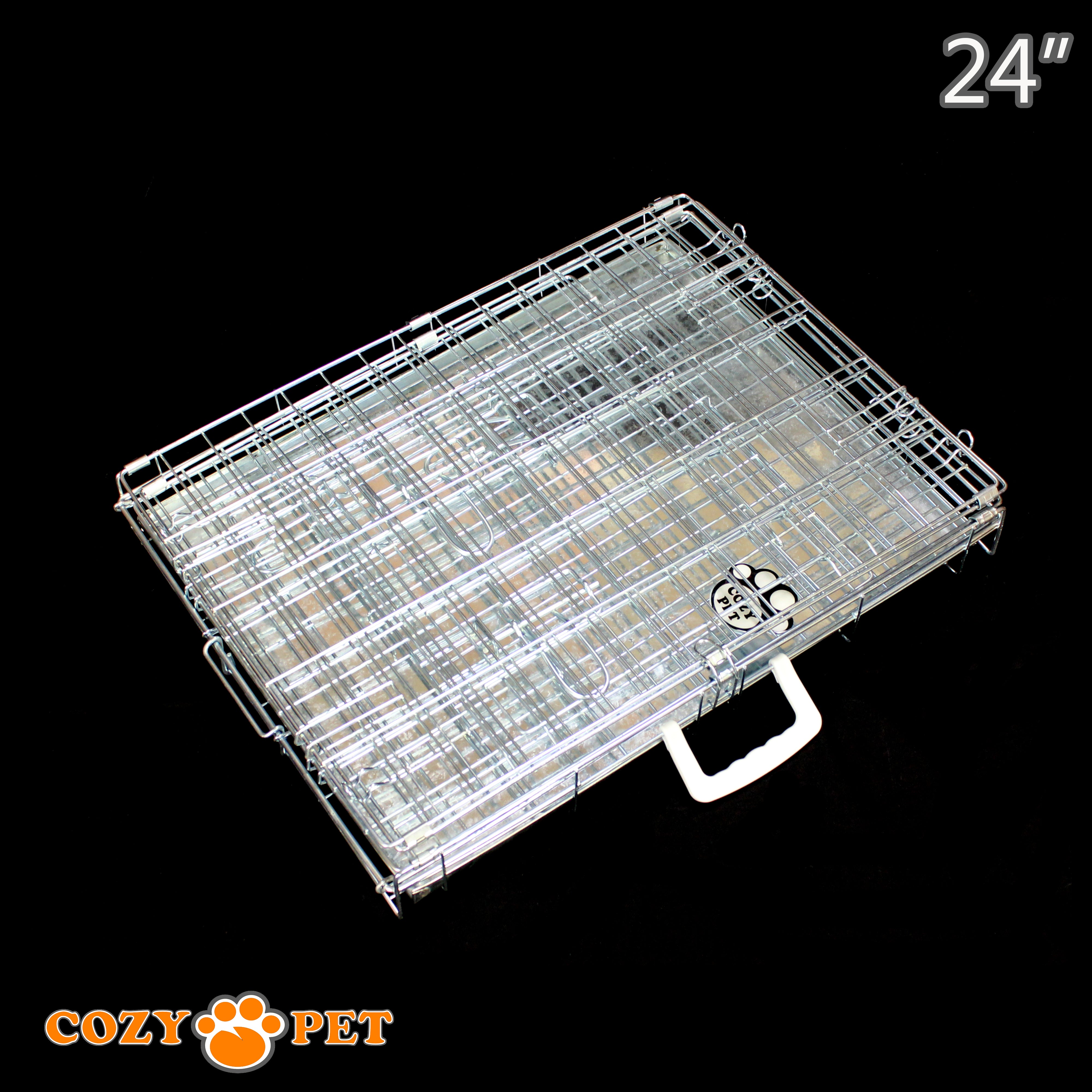 24" Cozy Pet Dog Cage in Silver Galvanised with Taylored Vet Bedding - DC24S + VB24C