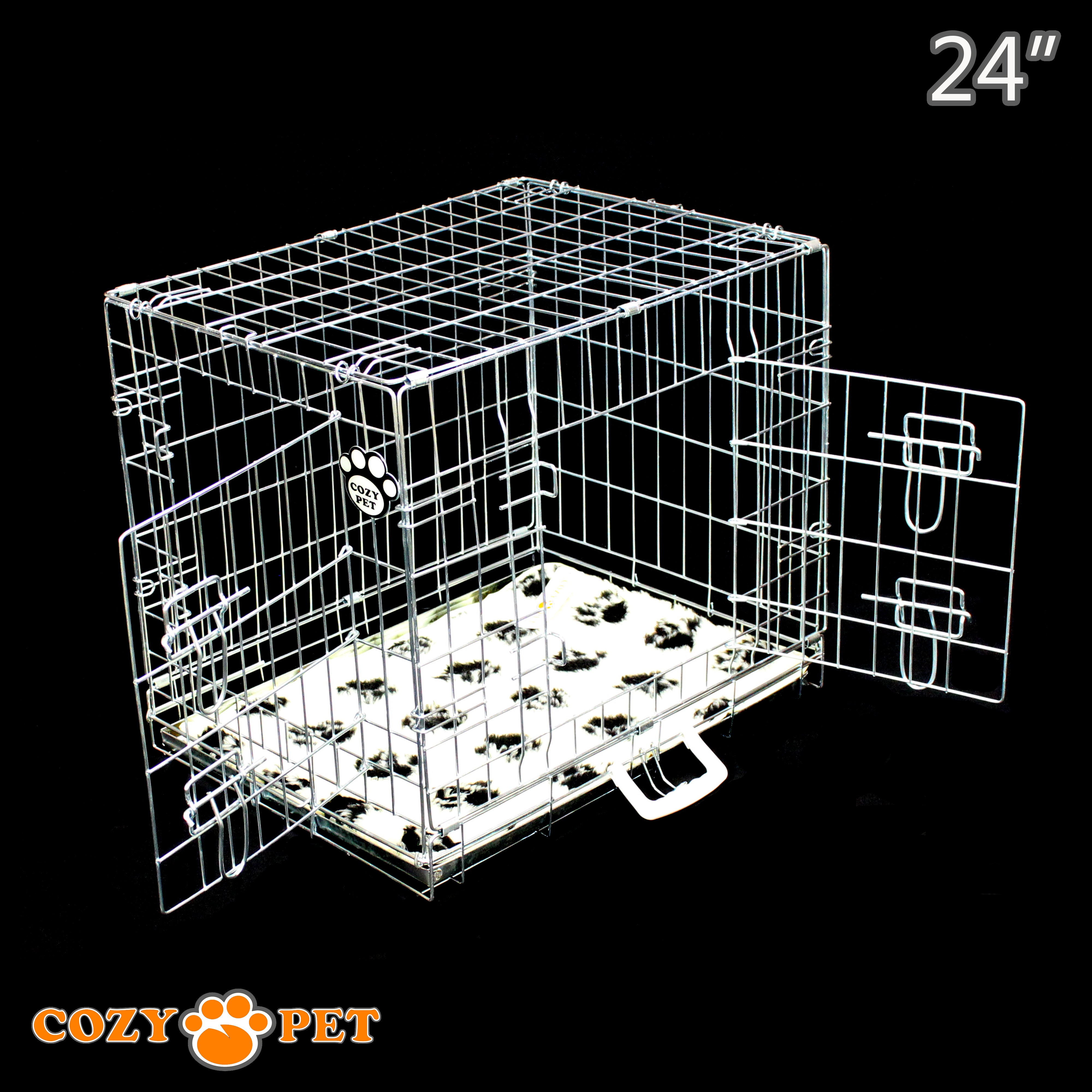 24" Cozy Pet Dog Cage in Silver Galvanised with Taylored Vet Bedding - DC24S + VB24C