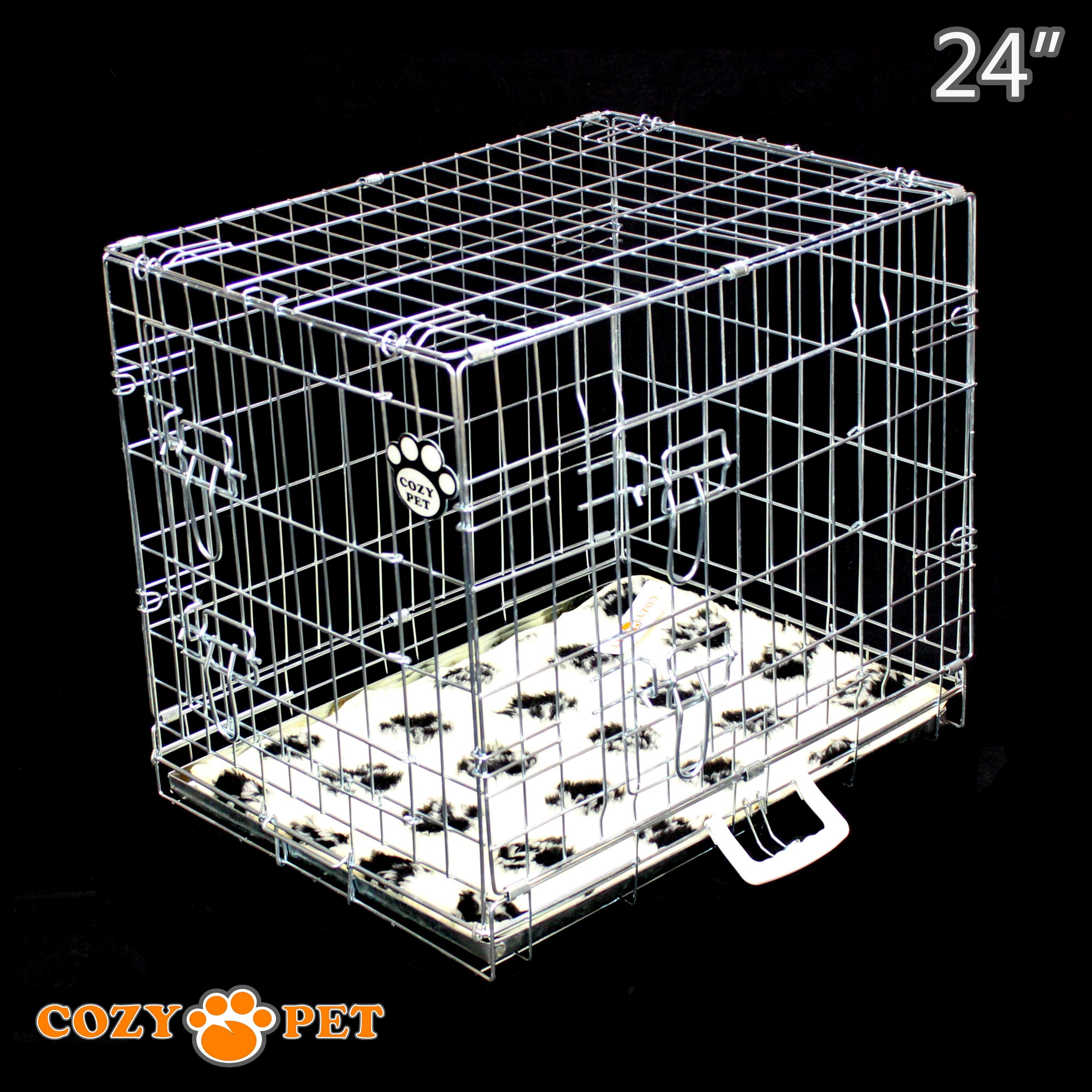 24" Cozy Pet Dog Cage in Silver Galvanised with Taylored Vet Bedding - DC24S + VB24C