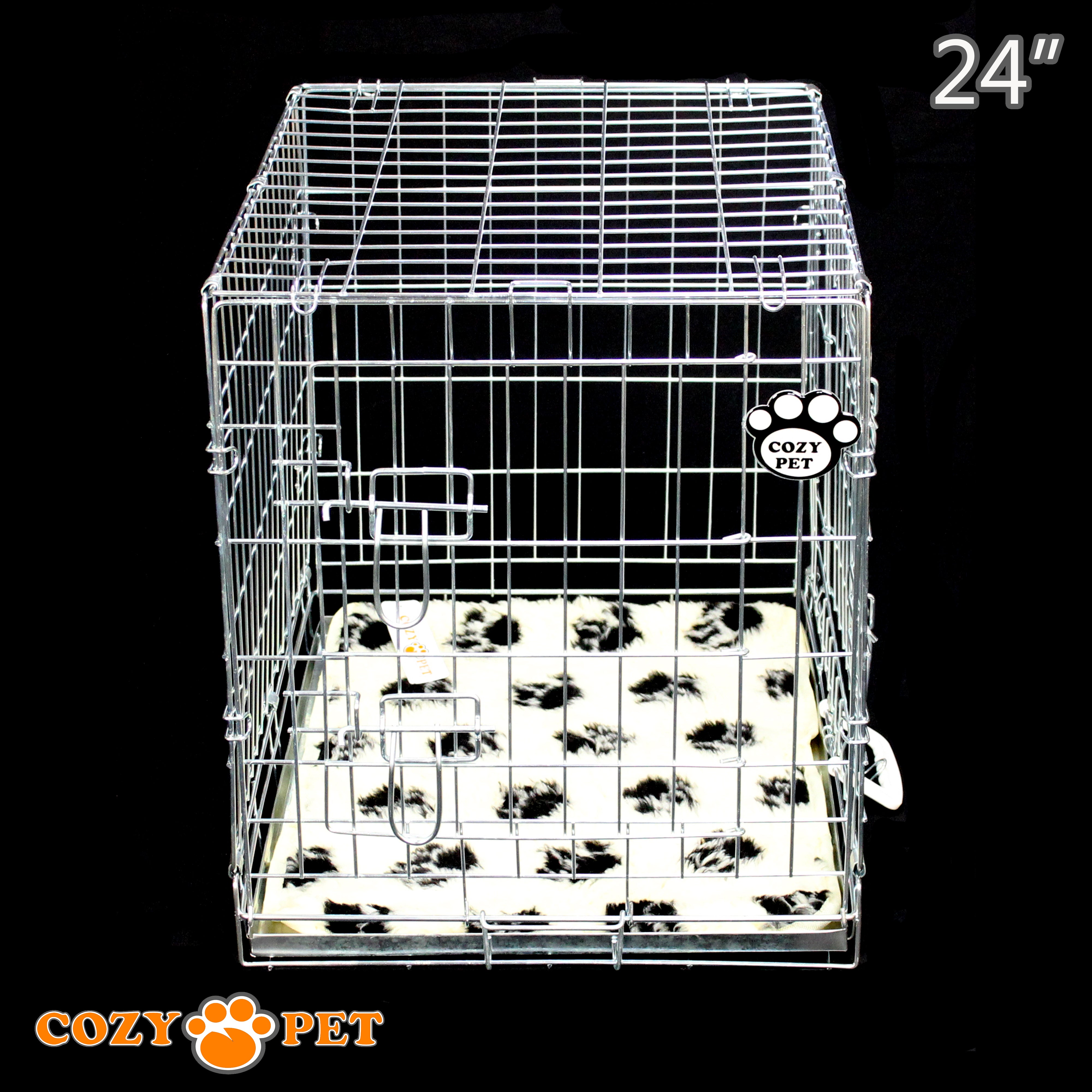 24" Cozy Pet Dog Cage in Silver Galvanised with Taylored Vet Bedding - DC24S + VB24C