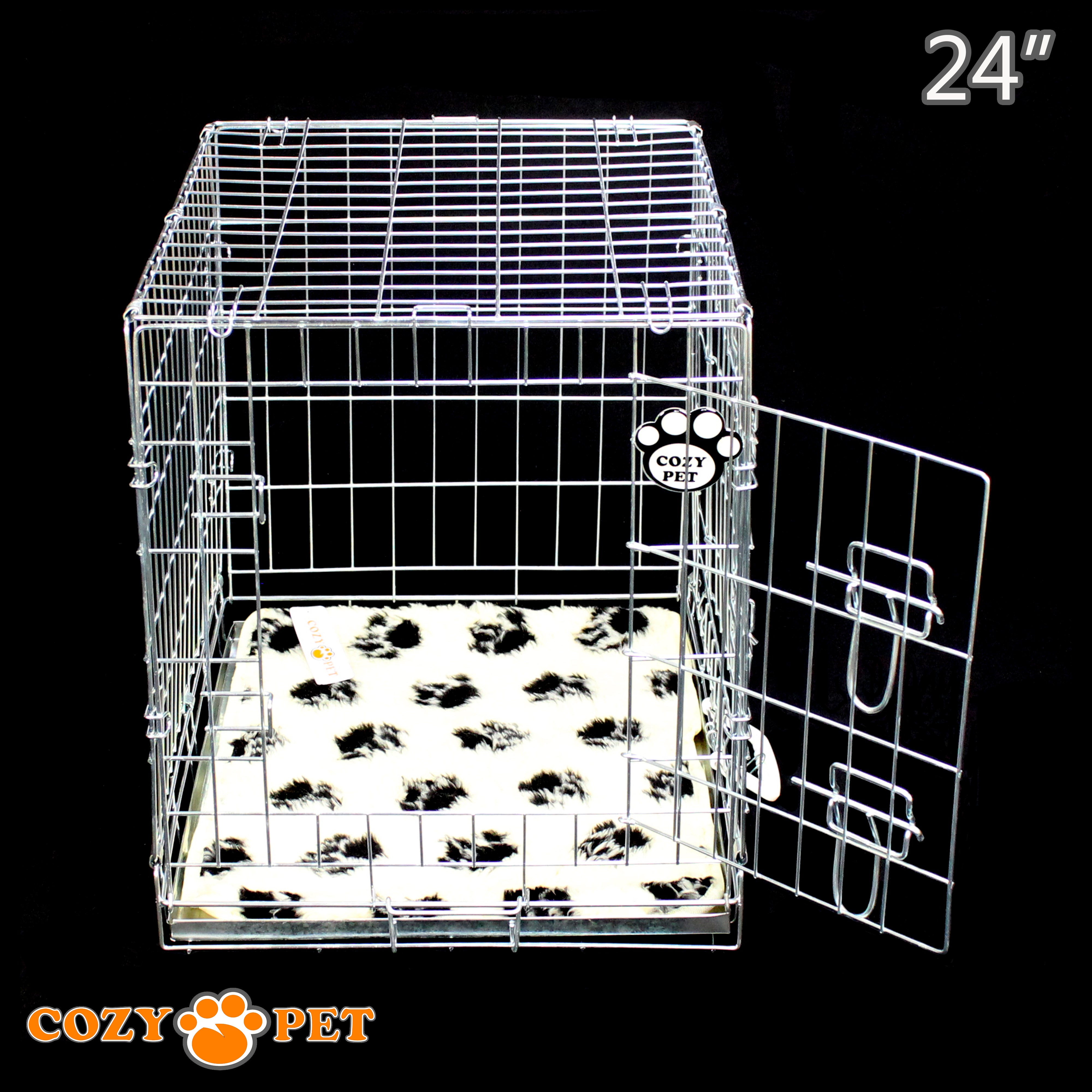 24" Cozy Pet Dog Cage in Silver Galvanised with Taylored Vet Bedding - DC24S + VB24C