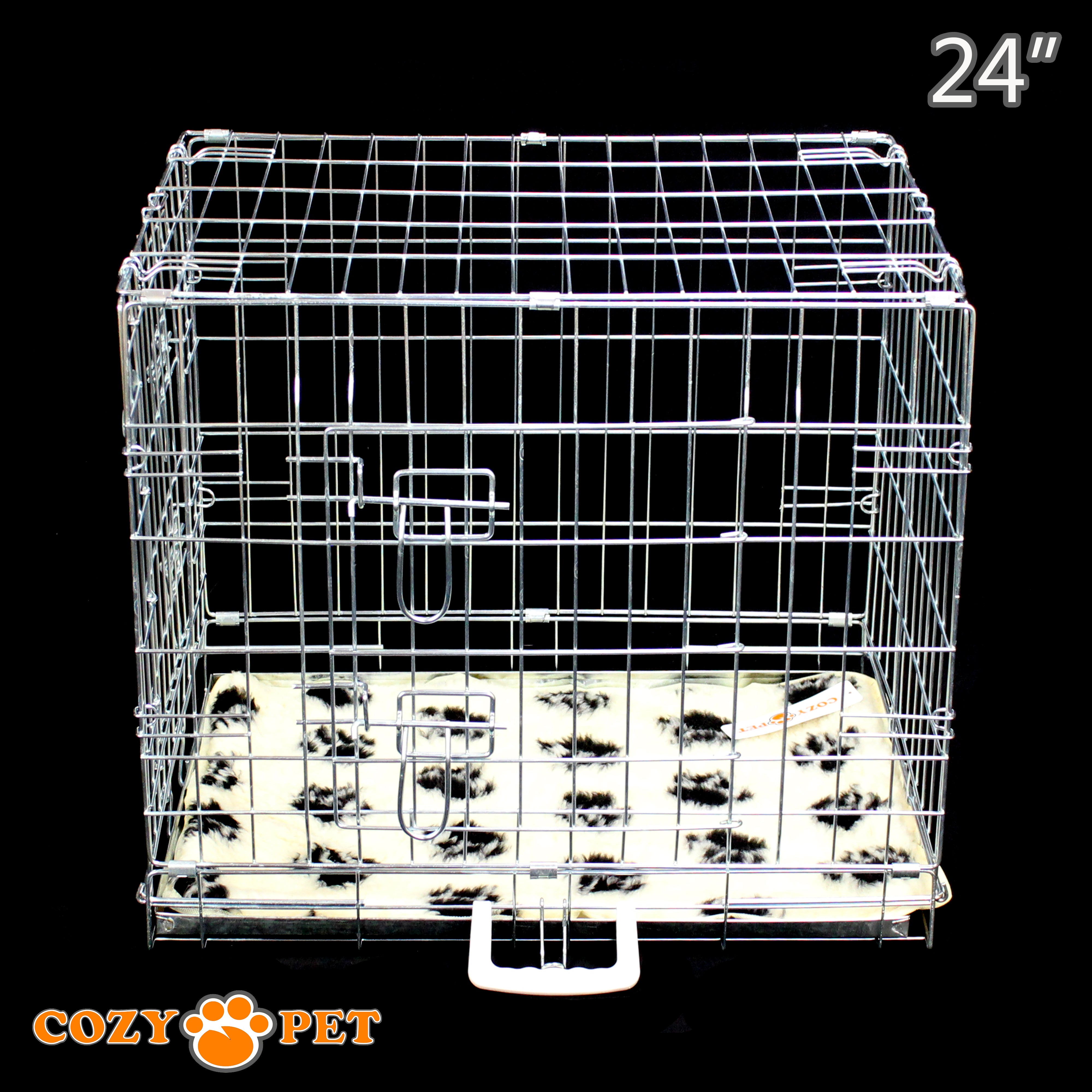 24" Cozy Pet Dog Cage in Silver Galvanised with Taylored Vet Bedding - DC24S + VB24C