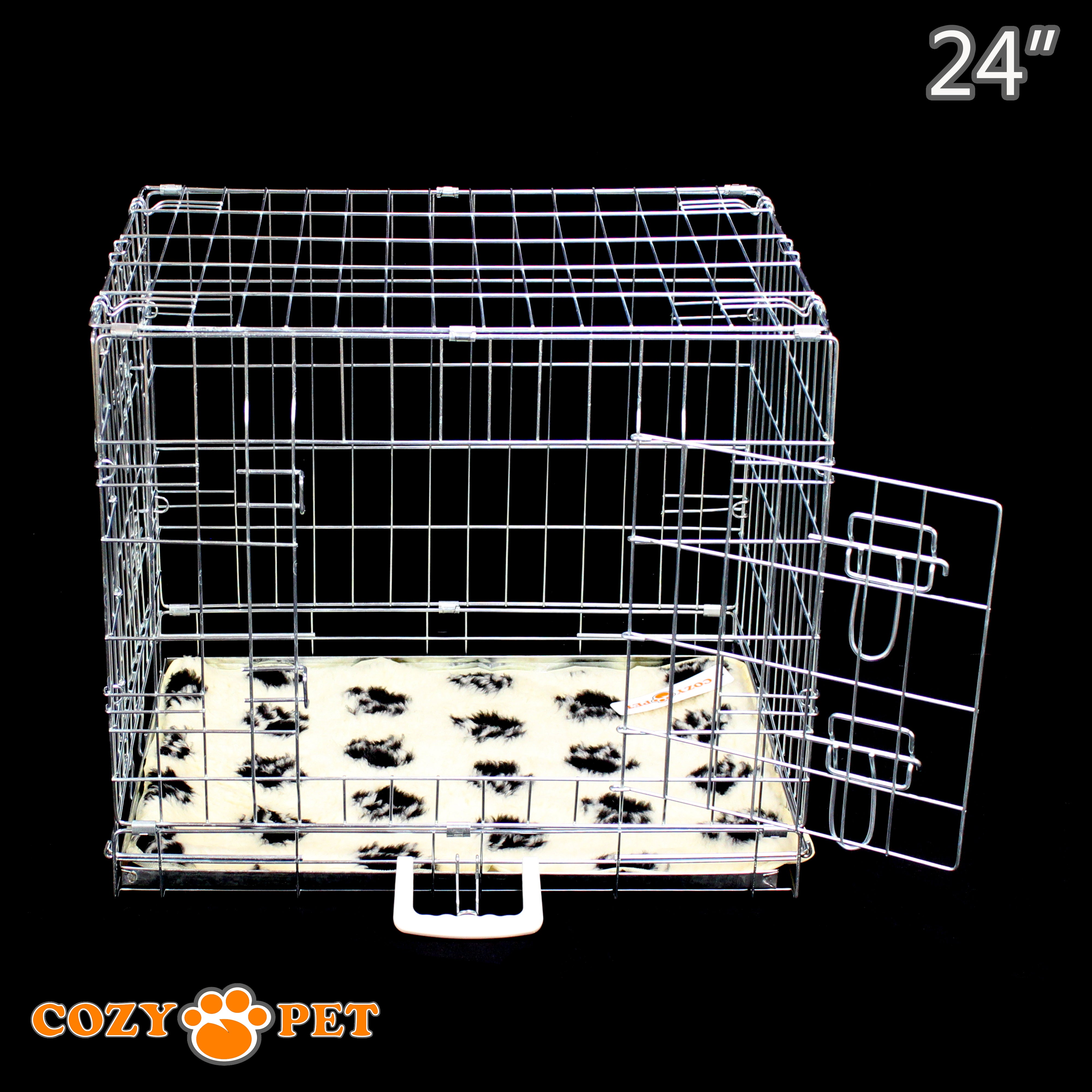 24" Cozy Pet Dog Cage in Silver Galvanised with Taylored Vet Bedding - DC24S + VB24C