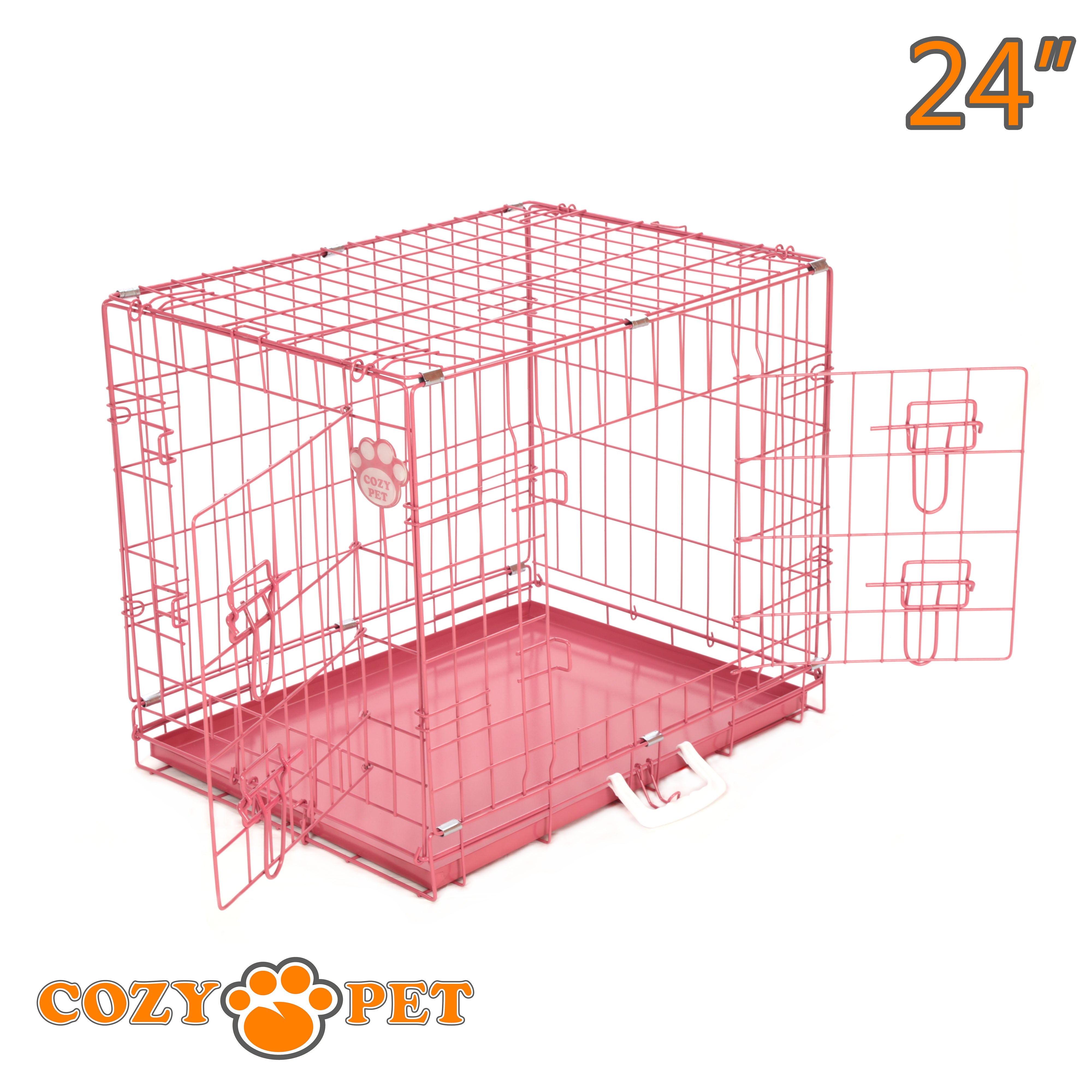 24" Cozy Pet Dog Cage in Pink with Metal Tray - DC24P