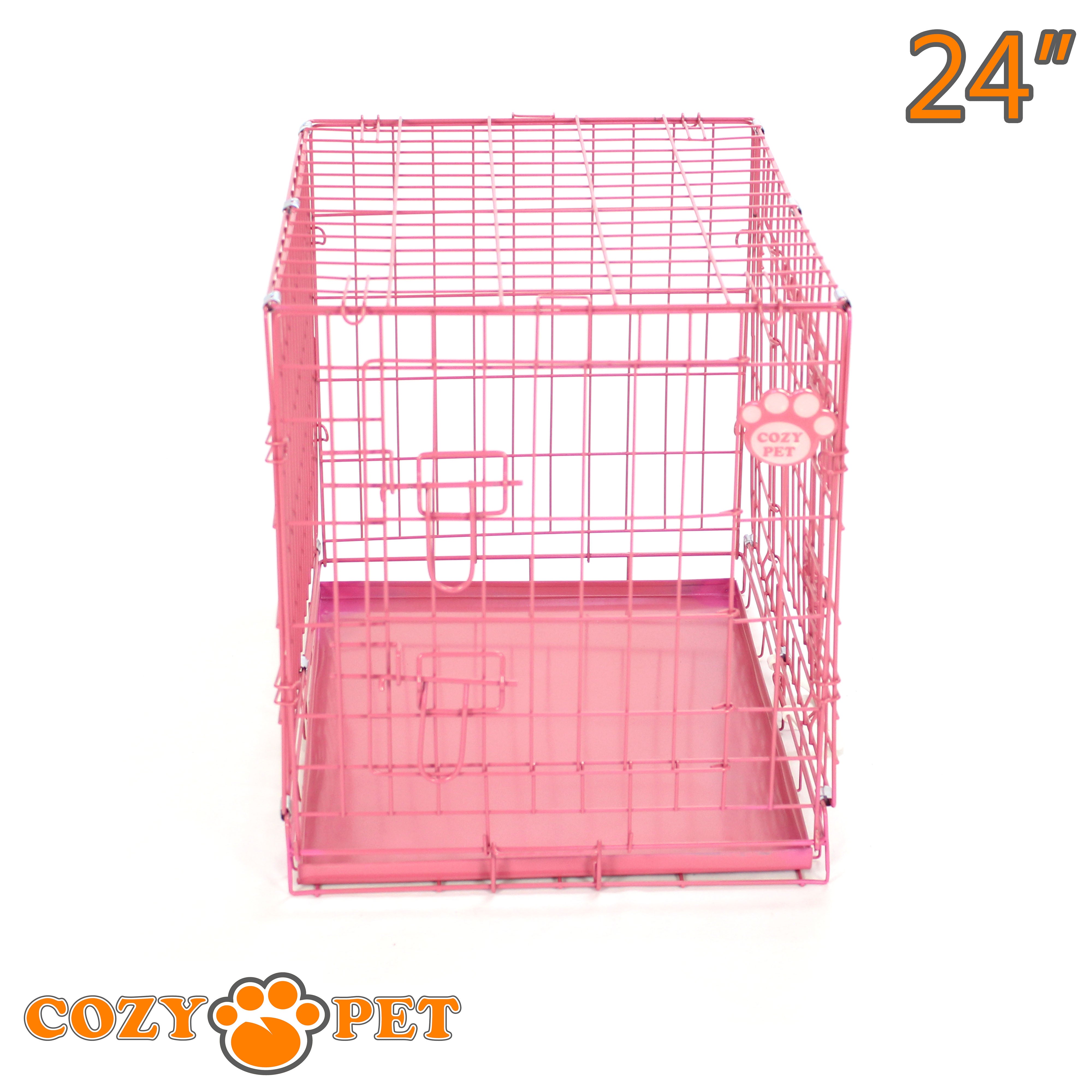 24" Cozy Pet Dog Cage in Pink with Metal Tray - DC24P