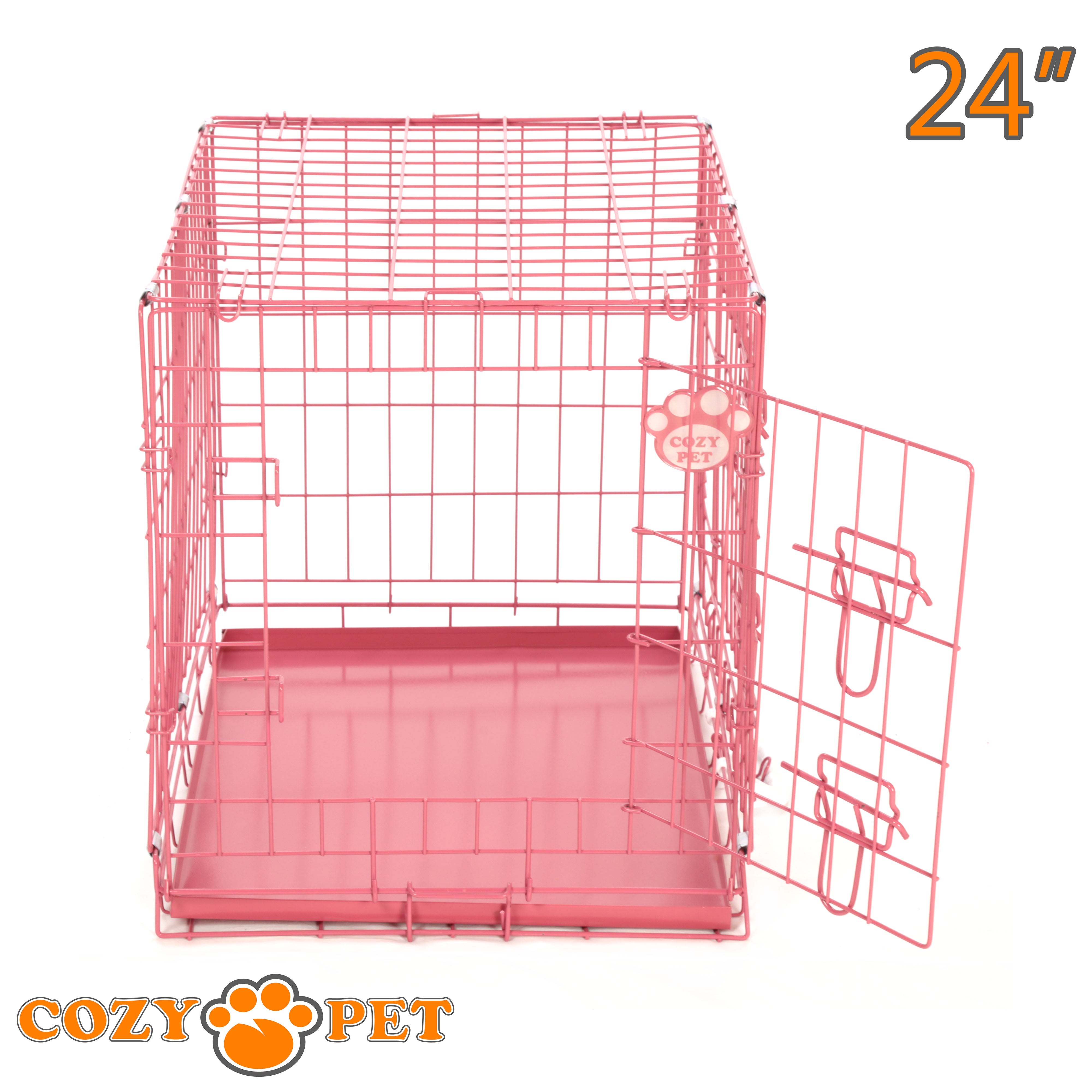 24" Cozy Pet Dog Cage in Pink with Metal Tray - DC24P