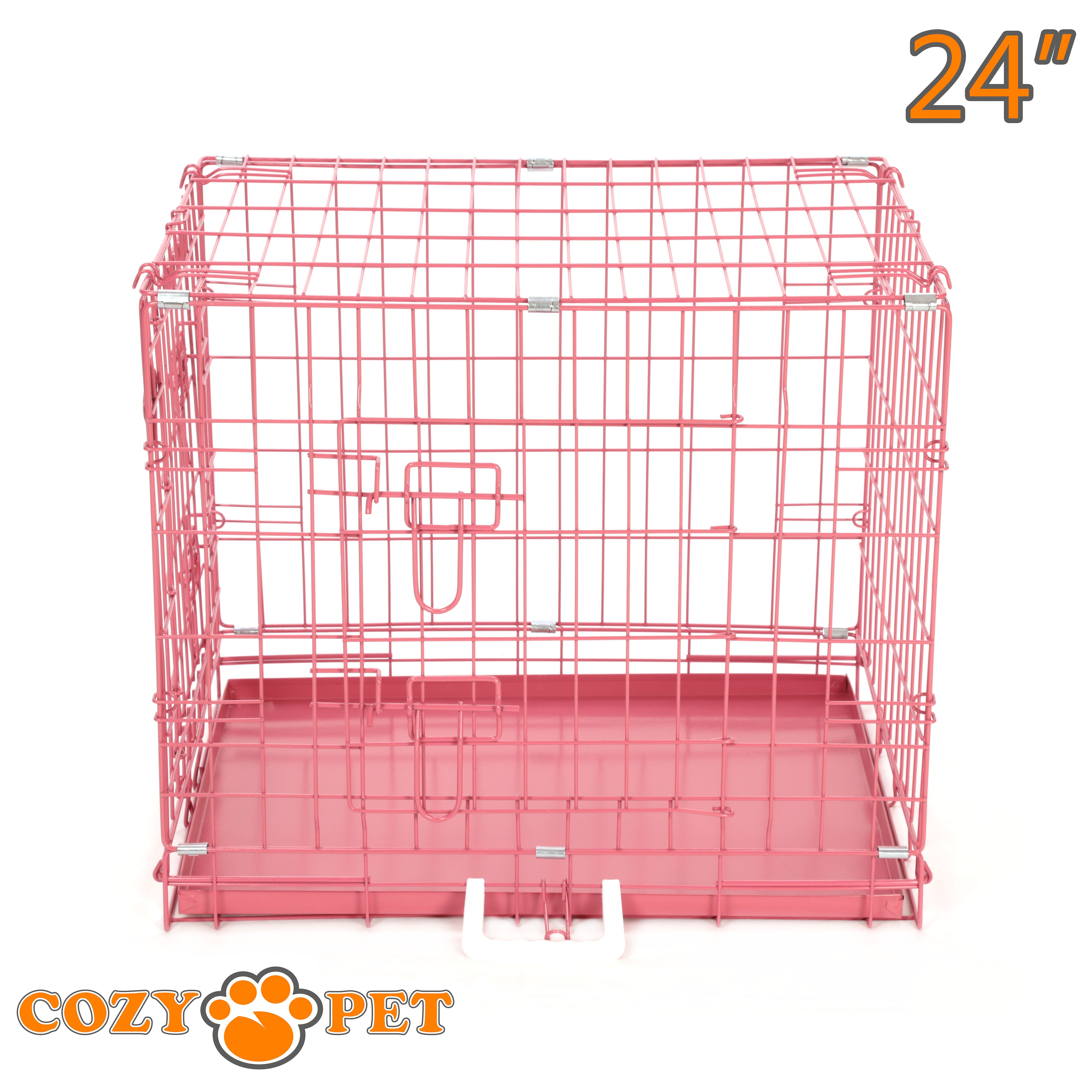 24" Cozy Pet Dog Cage in Pink with Metal Tray - DC24P