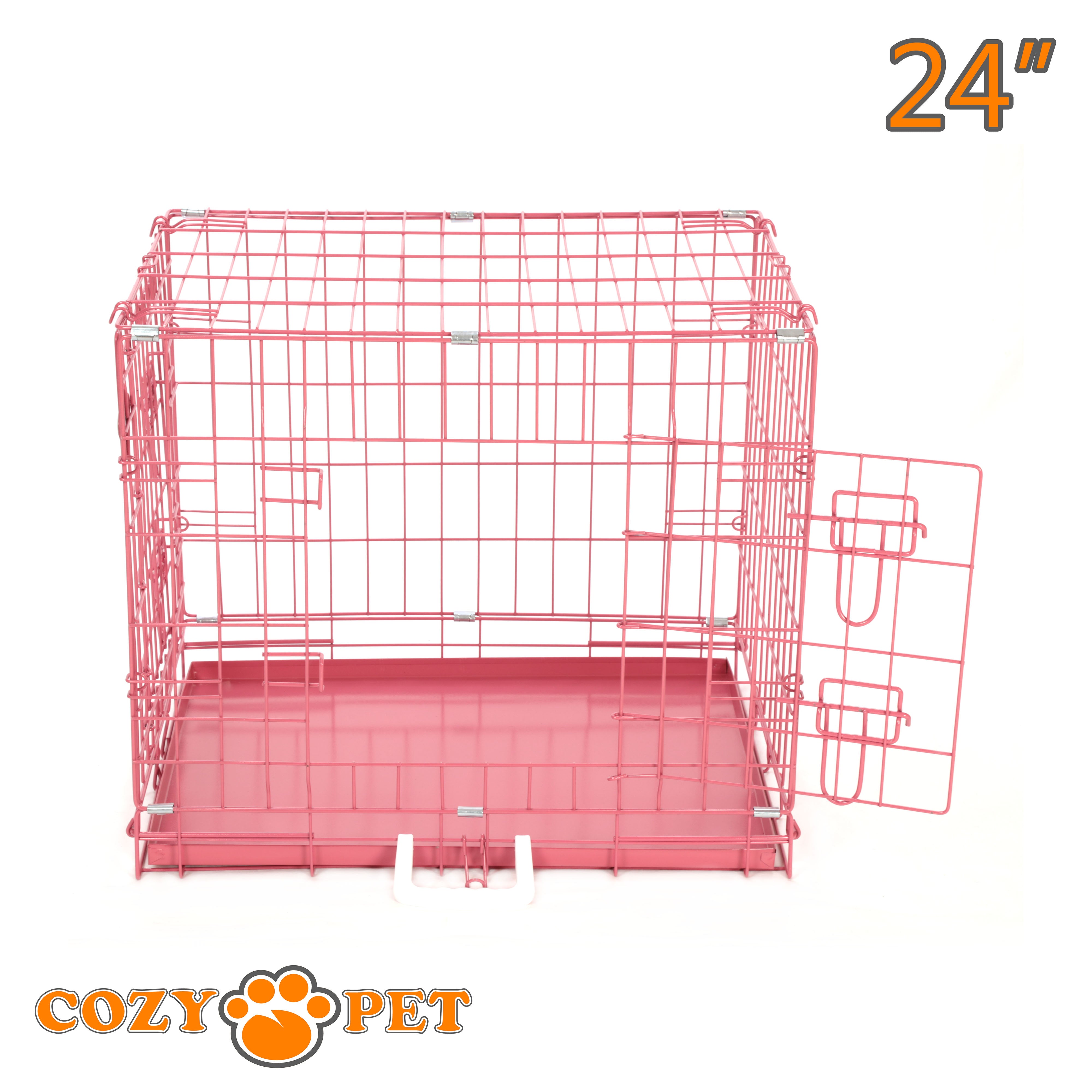 24" Cozy Pet Dog Cage in Pink with Metal Tray - DC24P