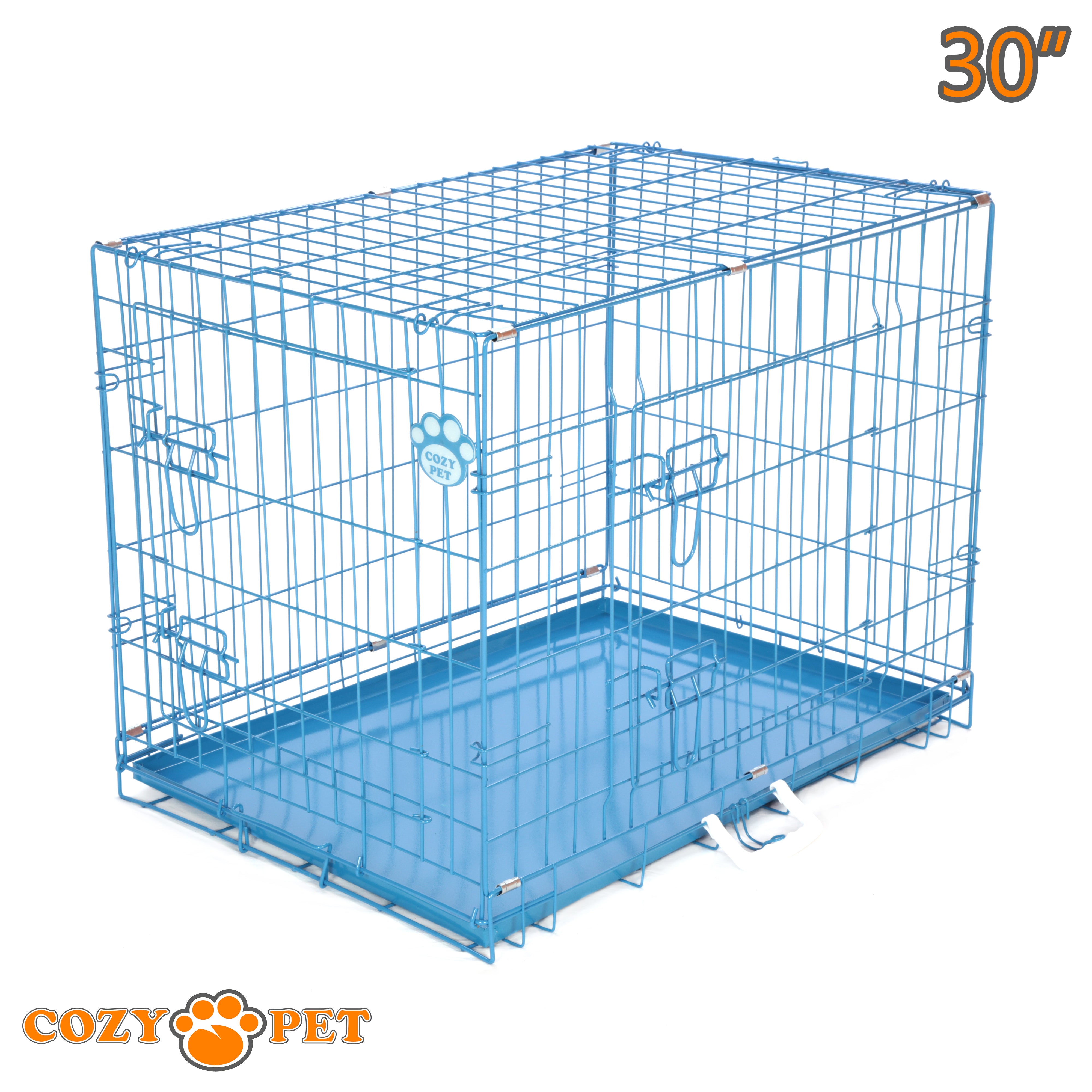 30" Cozy Pet Dog Cage in Blue with Metal Tray - DC30BL