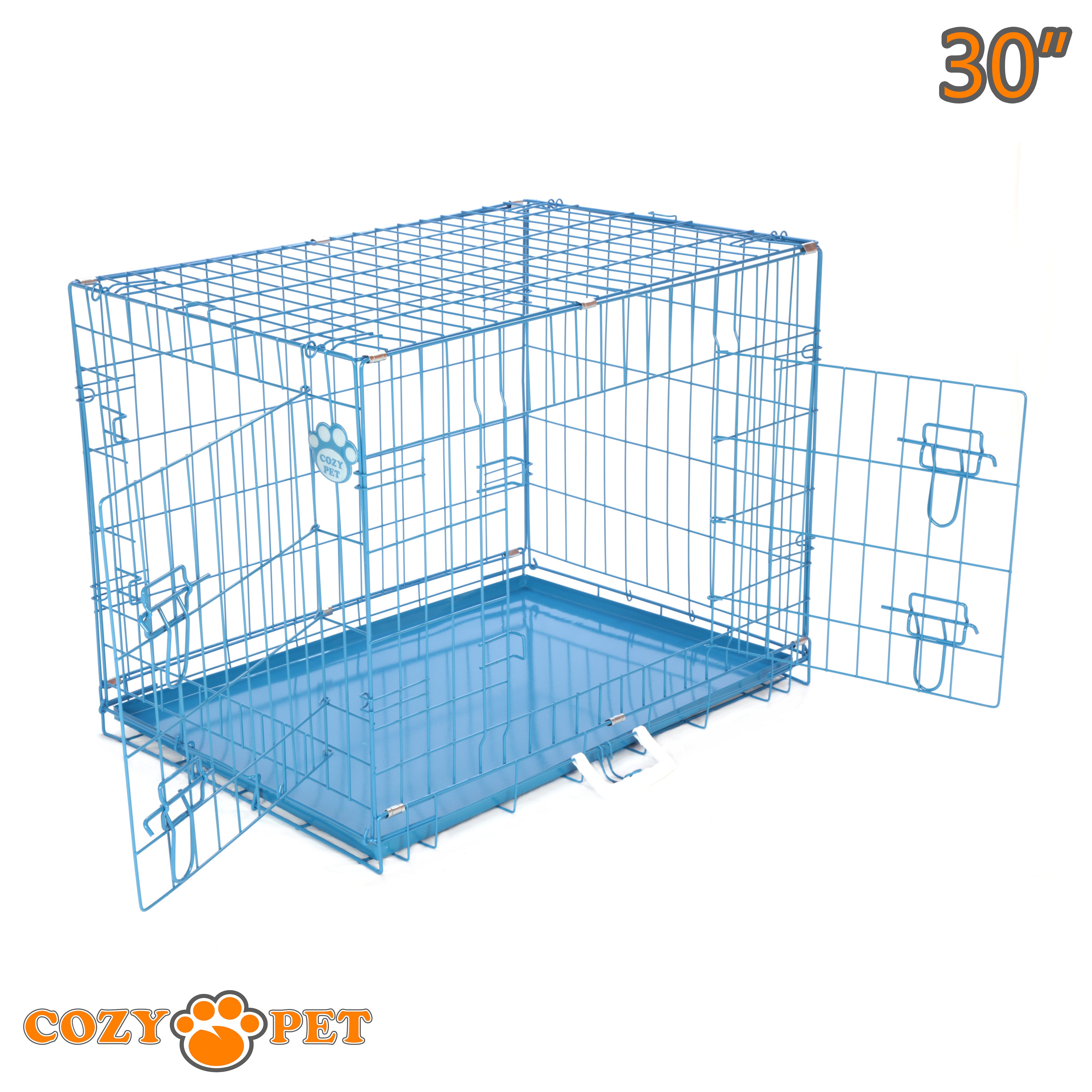 30" Cozy Pet Dog Cage in Blue with Metal Tray - DC30BL