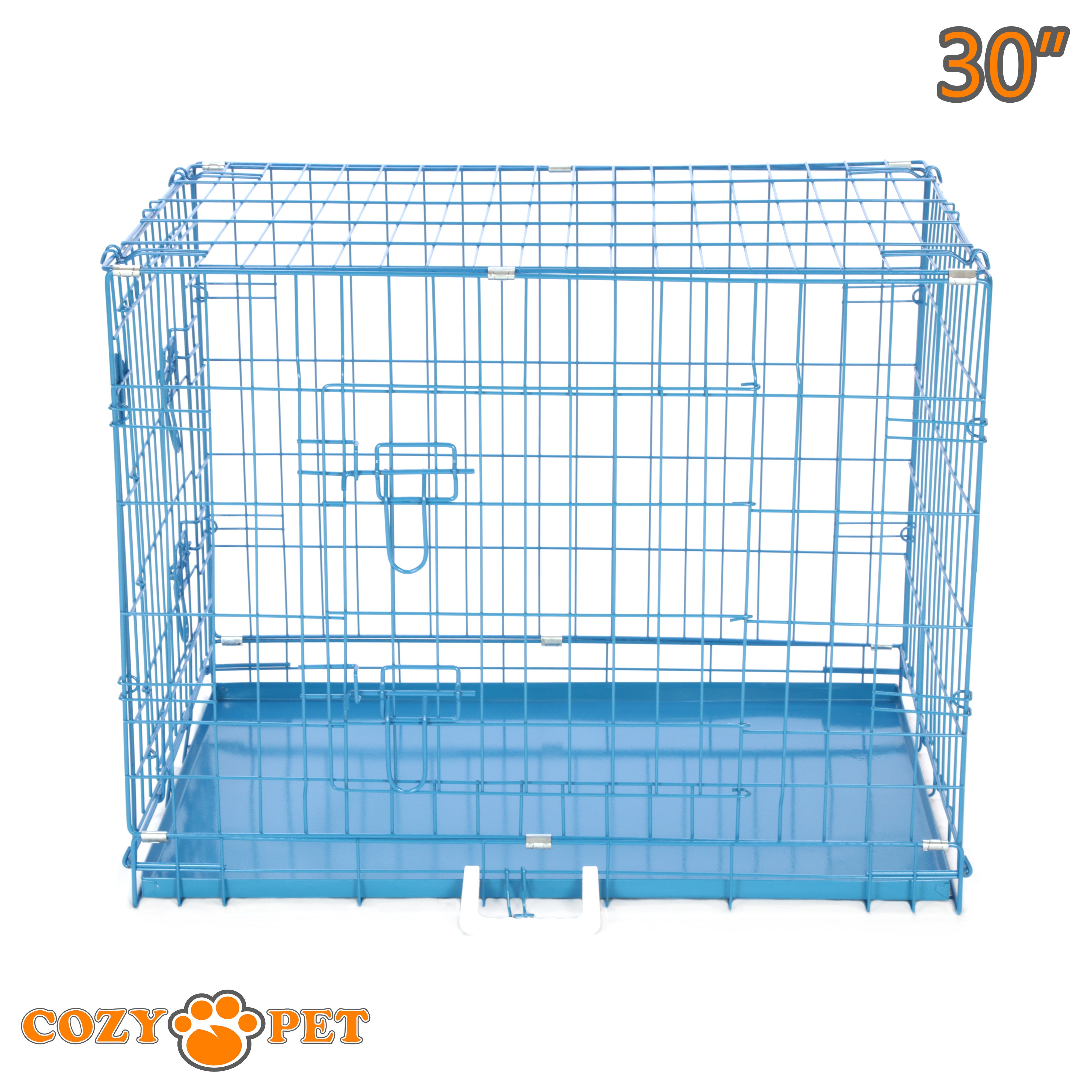 30" Cozy Pet Dog Cage in Blue with Metal Tray - DC30BL