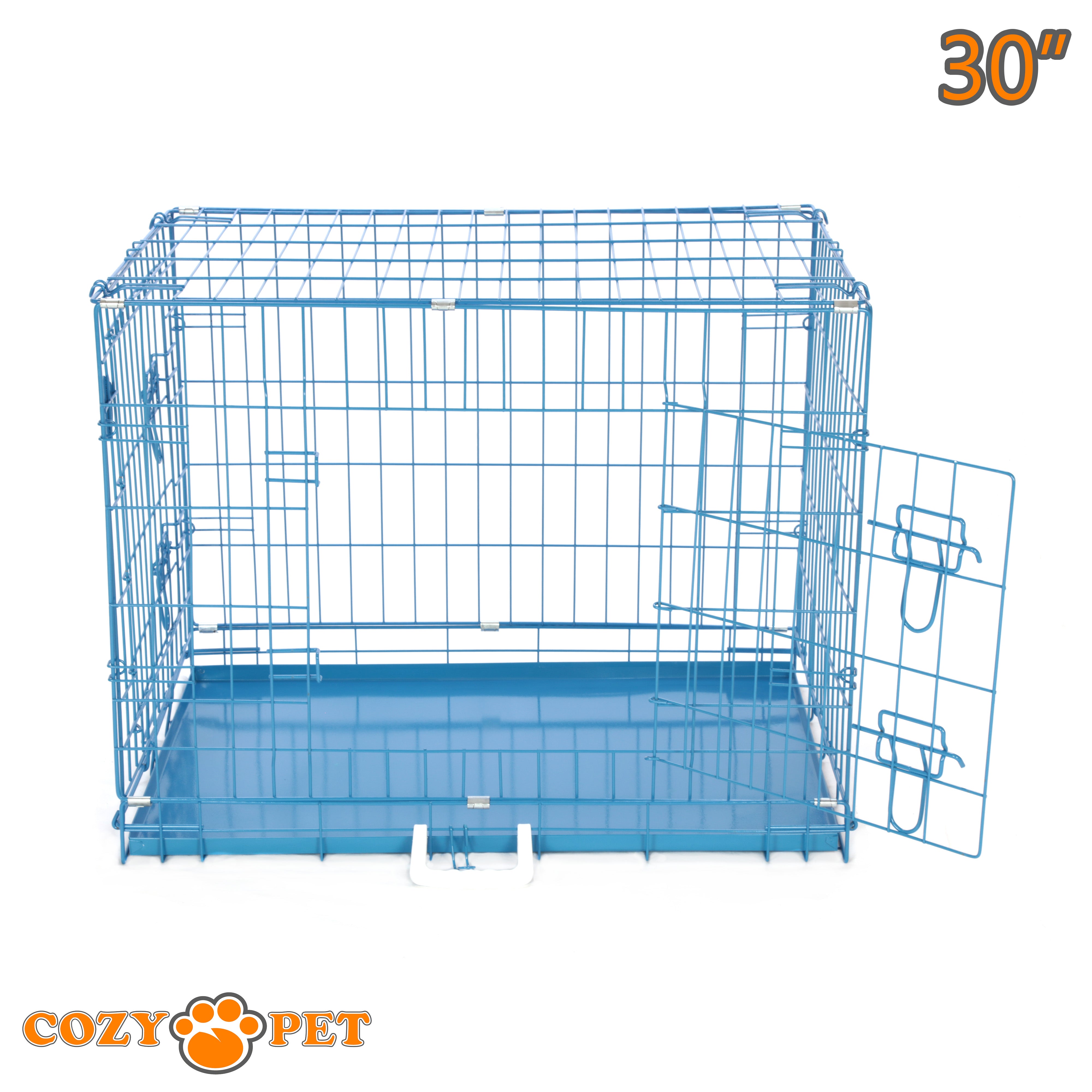 30" Cozy Pet Dog Cage in Blue with Metal Tray - DC30BL