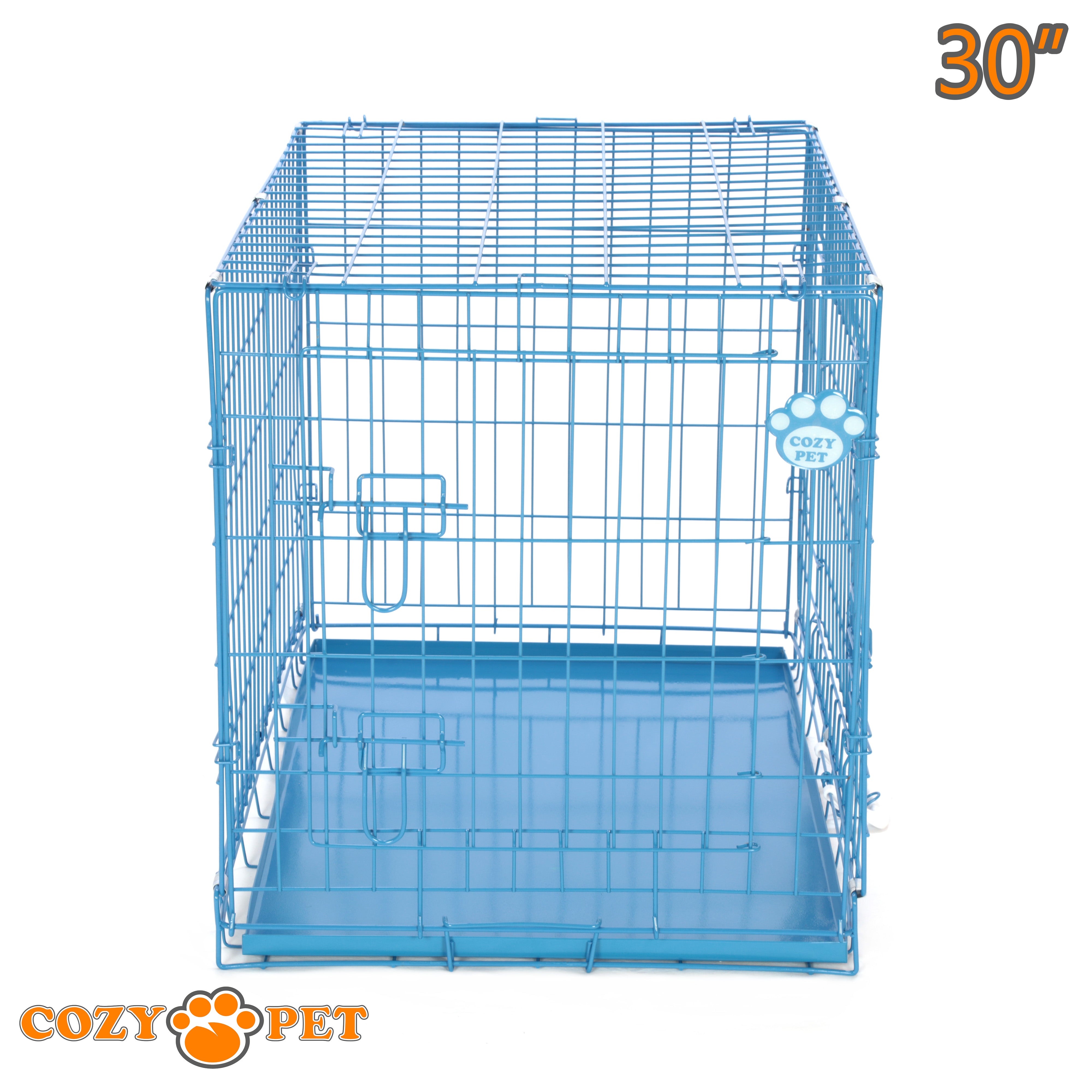 30" Cozy Pet Dog Cage in Blue with Metal Tray - DC30BL