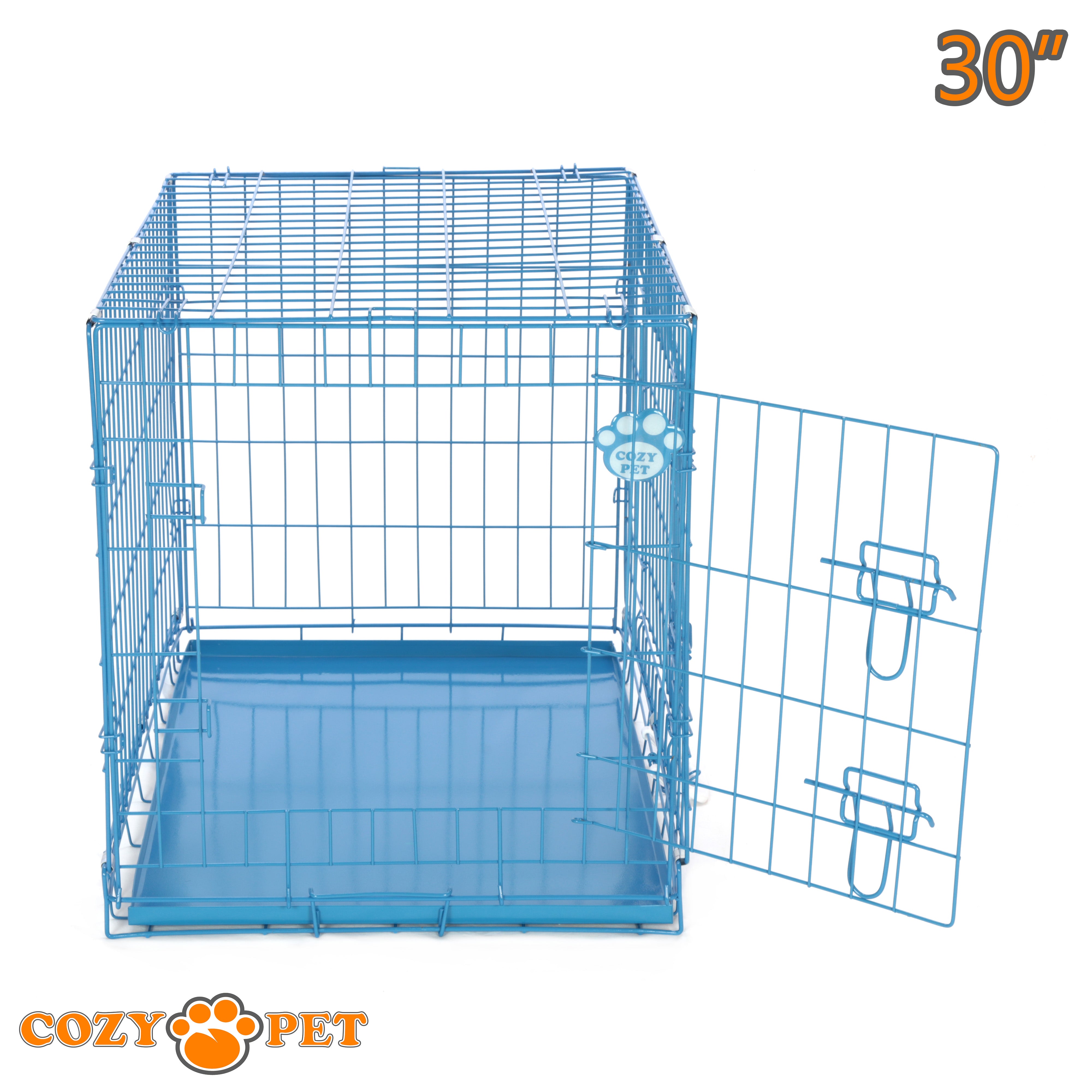 30" Cozy Pet Dog Cage in Blue with Metal Tray - DC30BL