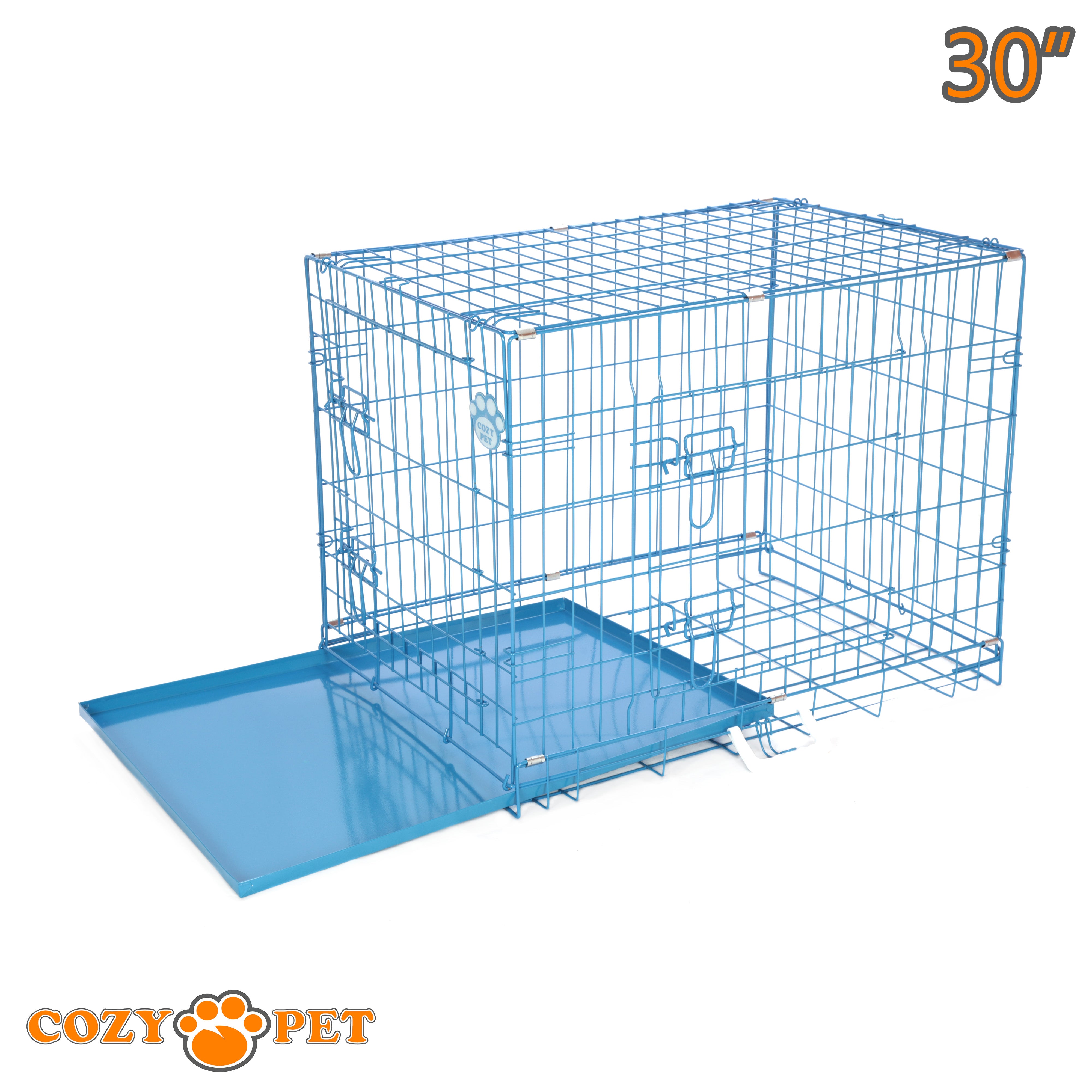 30" Cozy Pet Dog Cage in Blue with Metal Tray - DC30BL