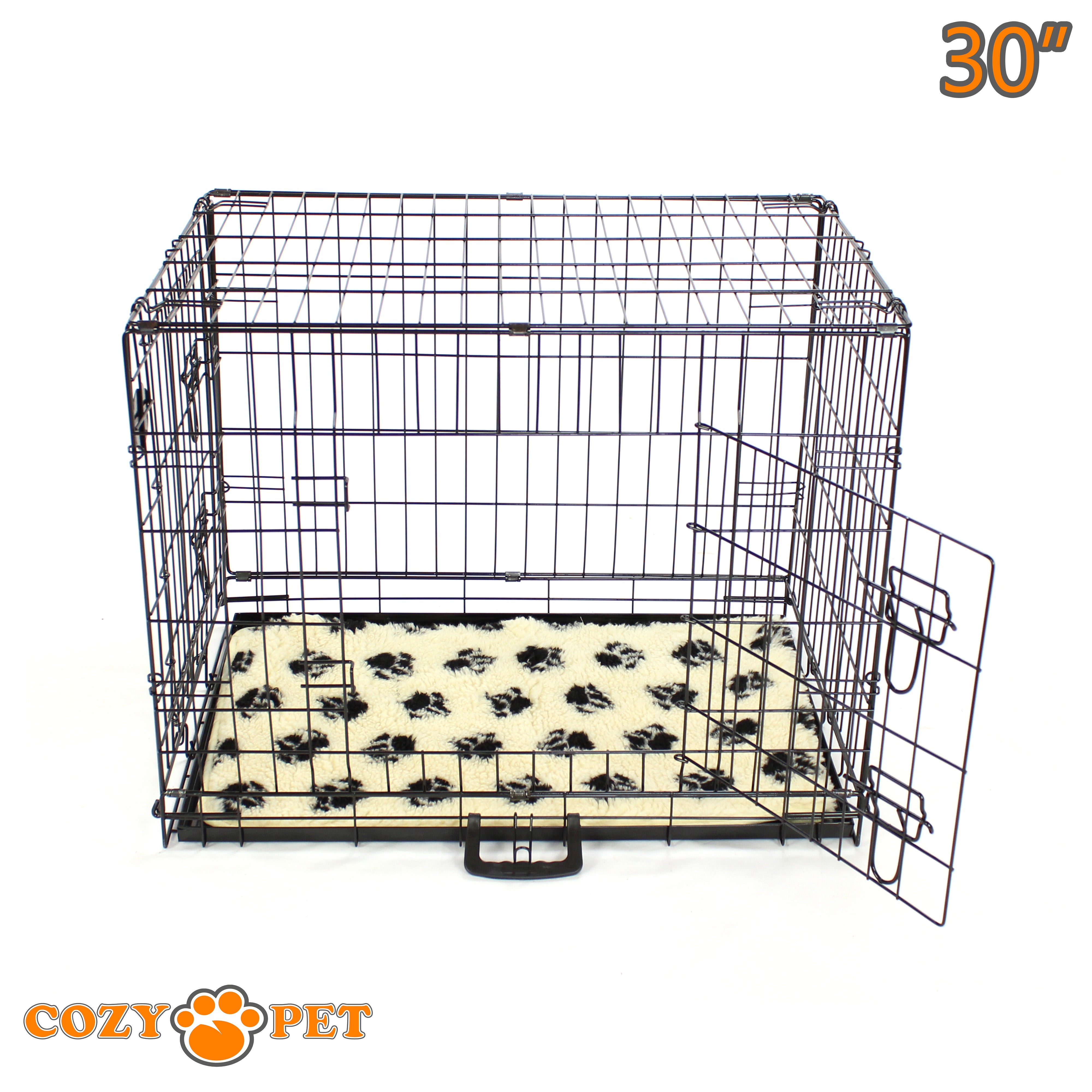 30" Cozy Pet Dog Cage in Black with Tailored Vet Bedding and Metal Tray - DC30B + VB30C