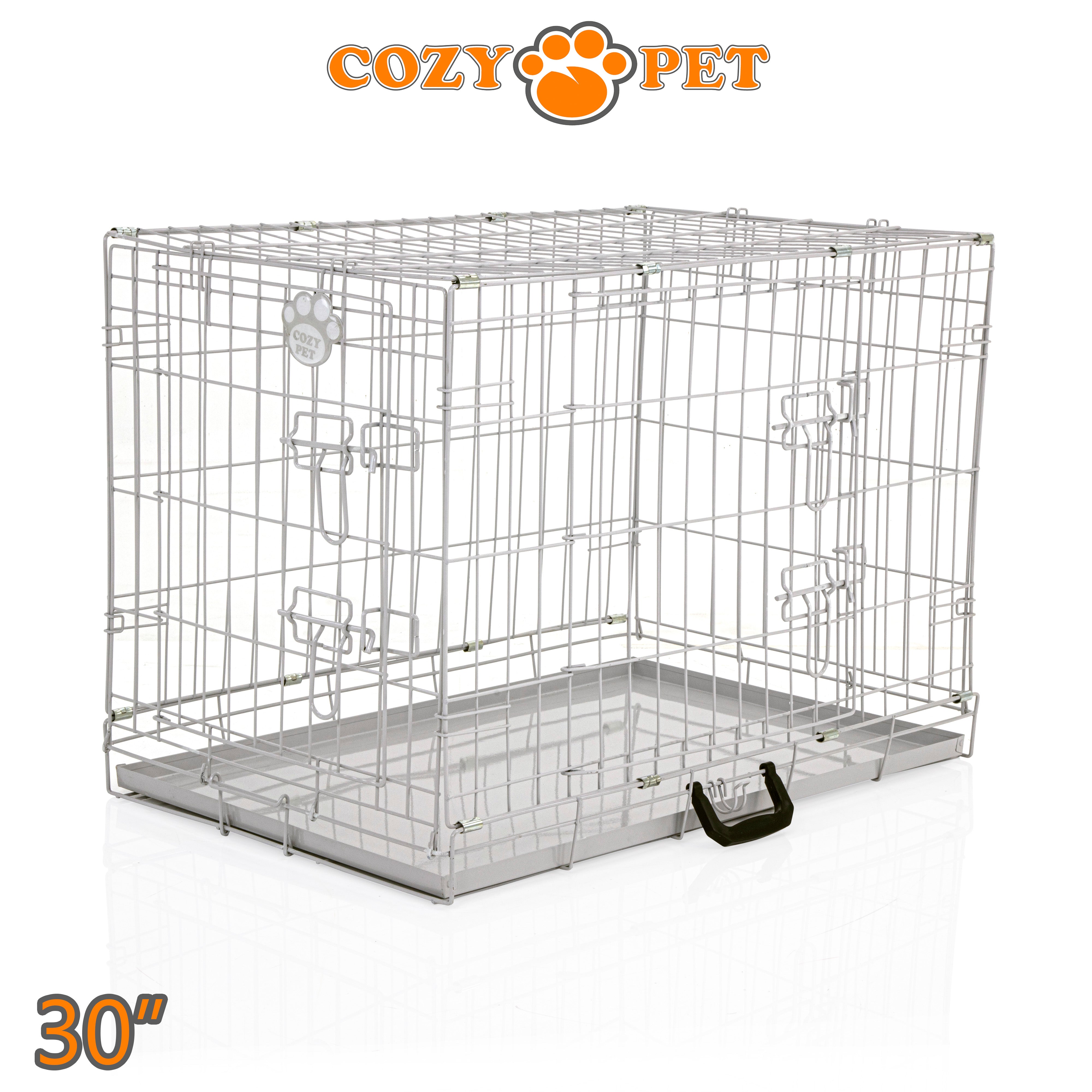 30" Cozy Pet Dog Cage in Light Grey with Metal Tray - DC30G