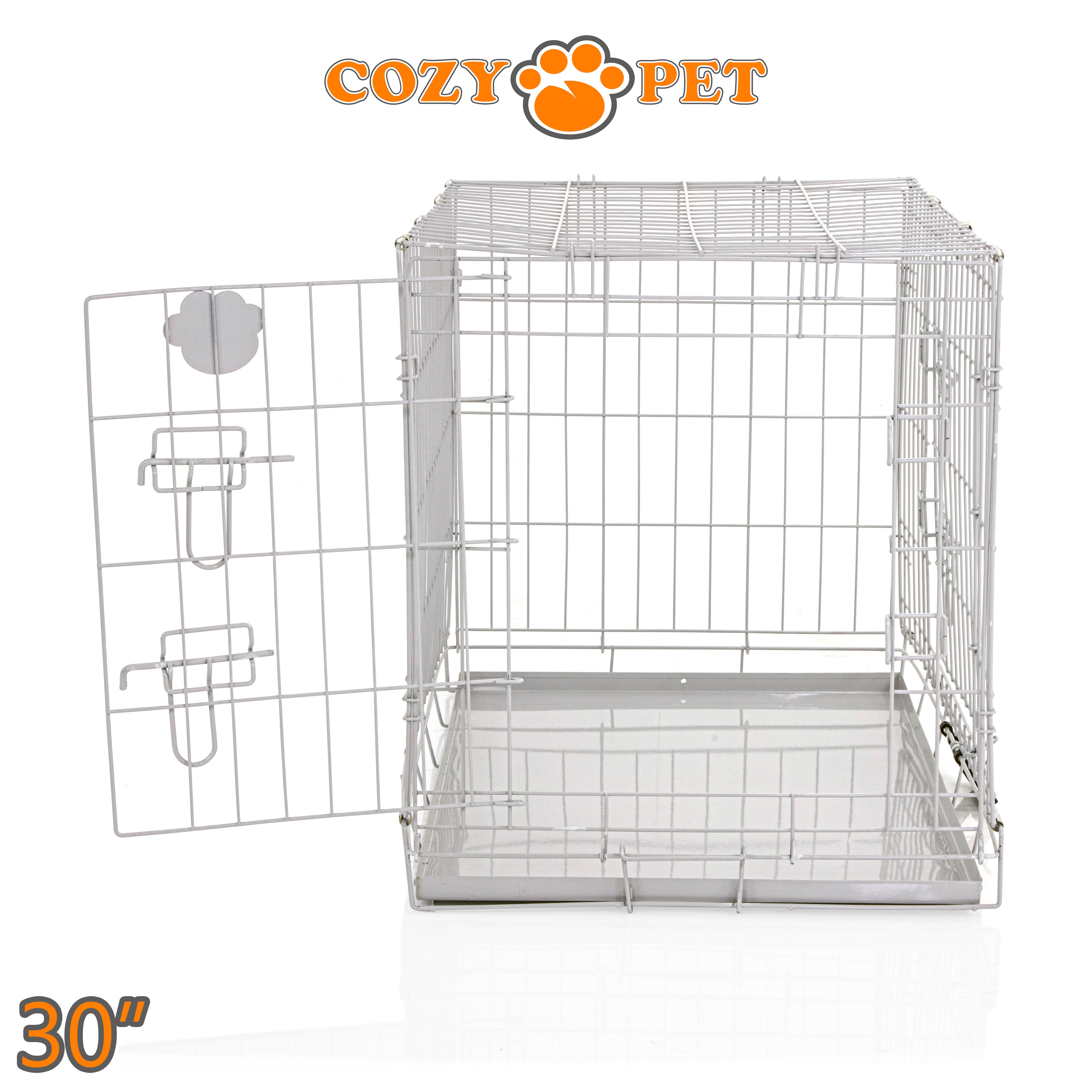 30" Cozy Pet Dog Cage in Light Grey with Metal Tray - DC30G