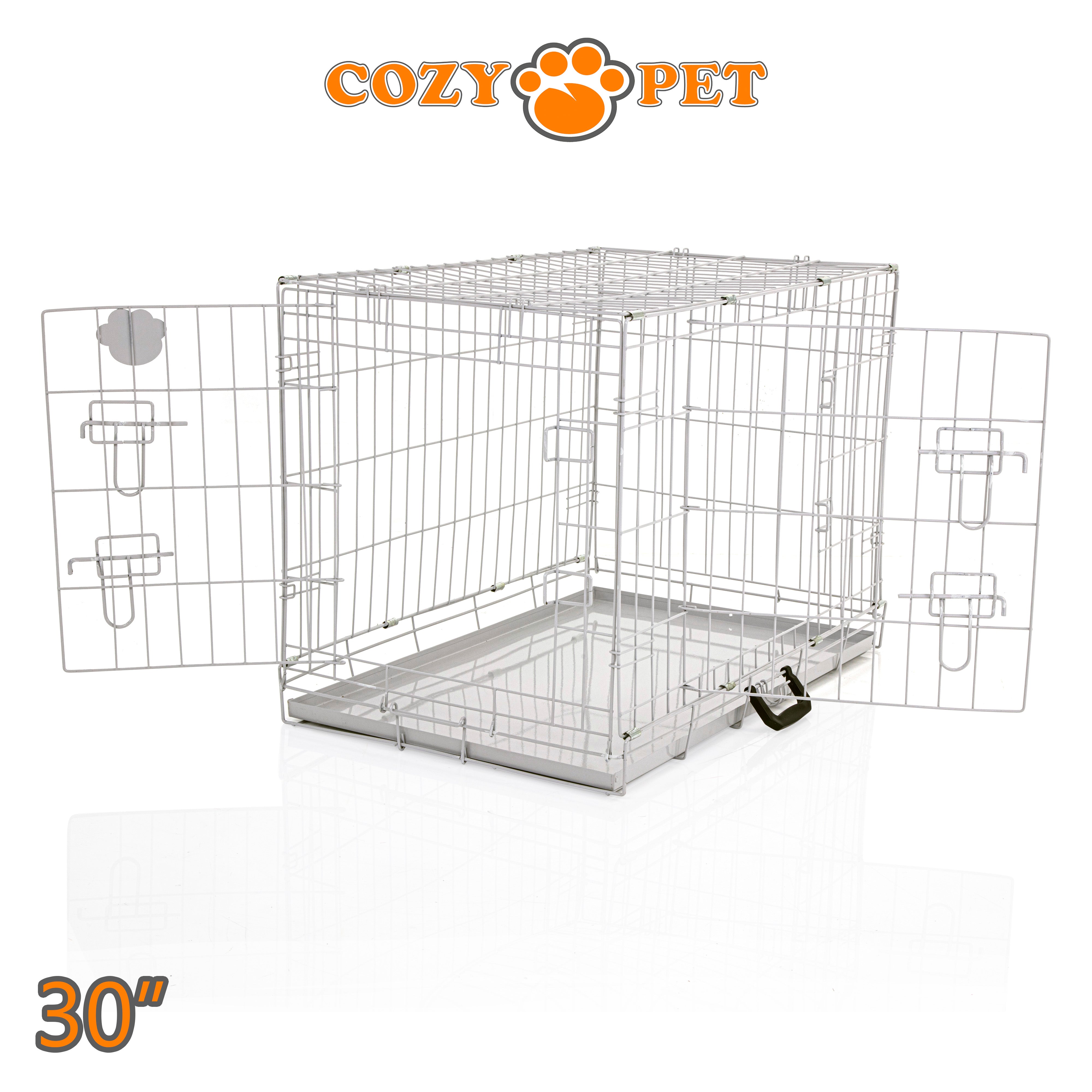 30" Cozy Pet Dog Cage in Light Grey with Metal Tray - DC30G